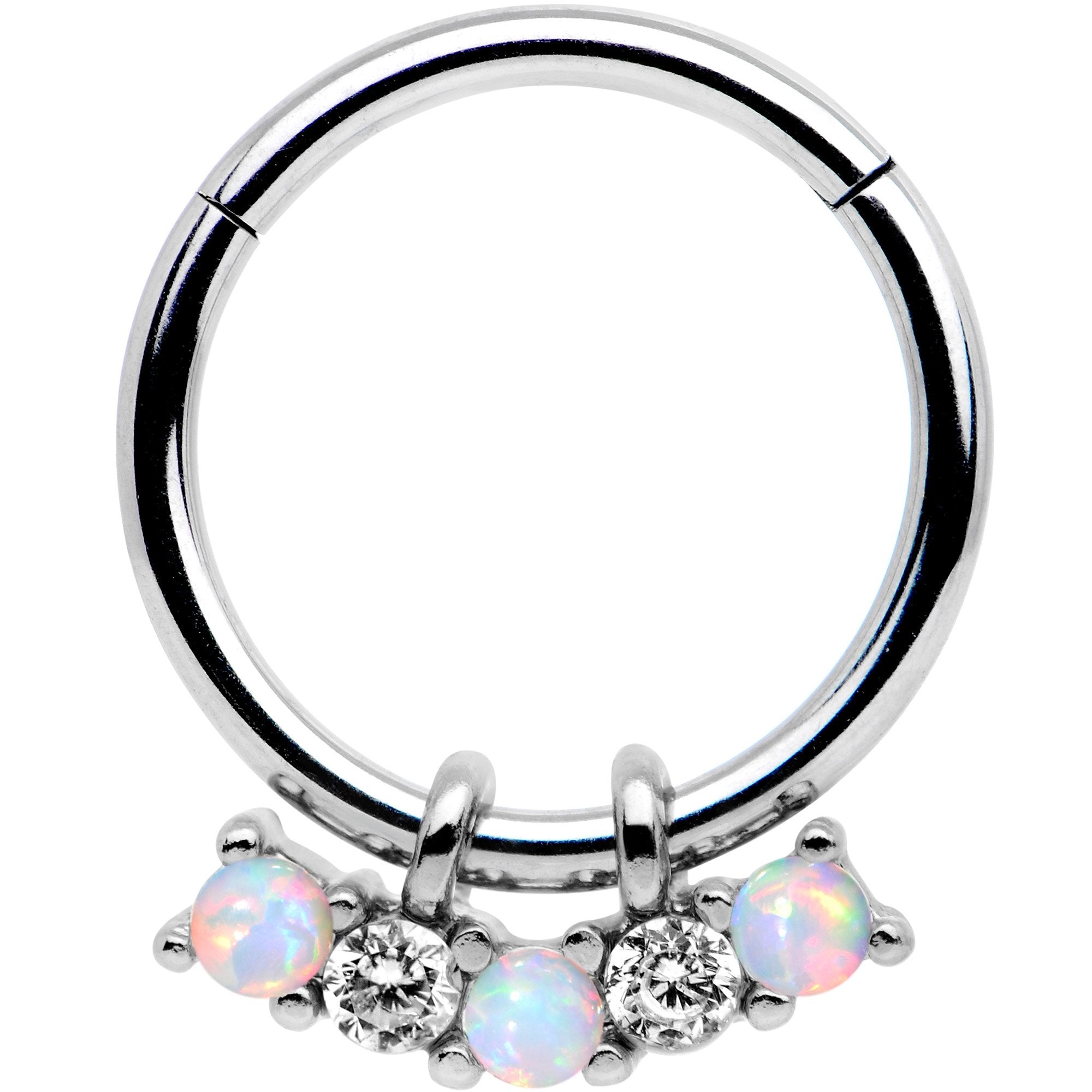 16 Gauge 3/8 White Synthetic Opal Dazzle Hinged Segment Ring