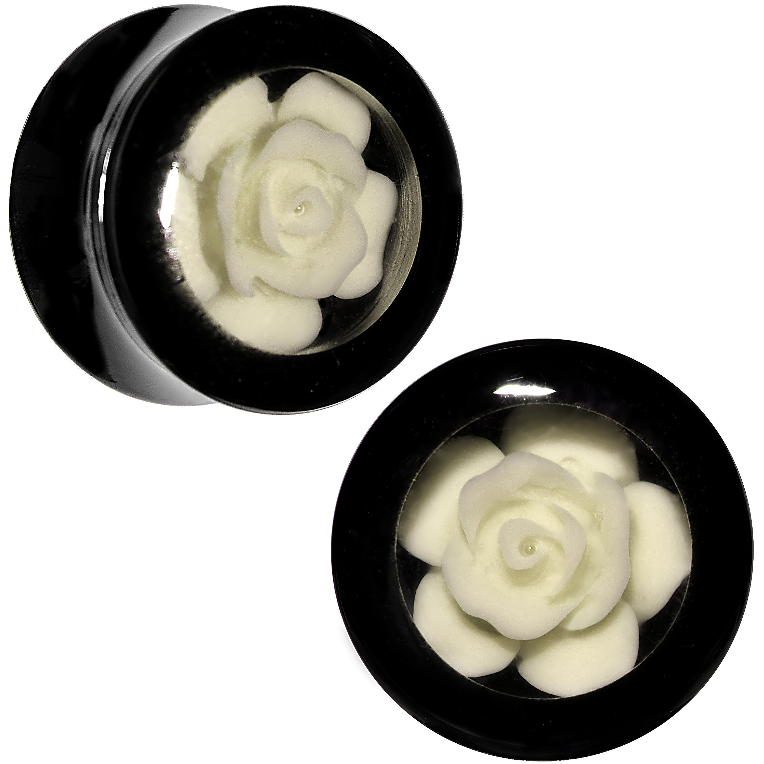 Black Acrylic White Rose Flower Insert Saddle Plug Set Available in Si