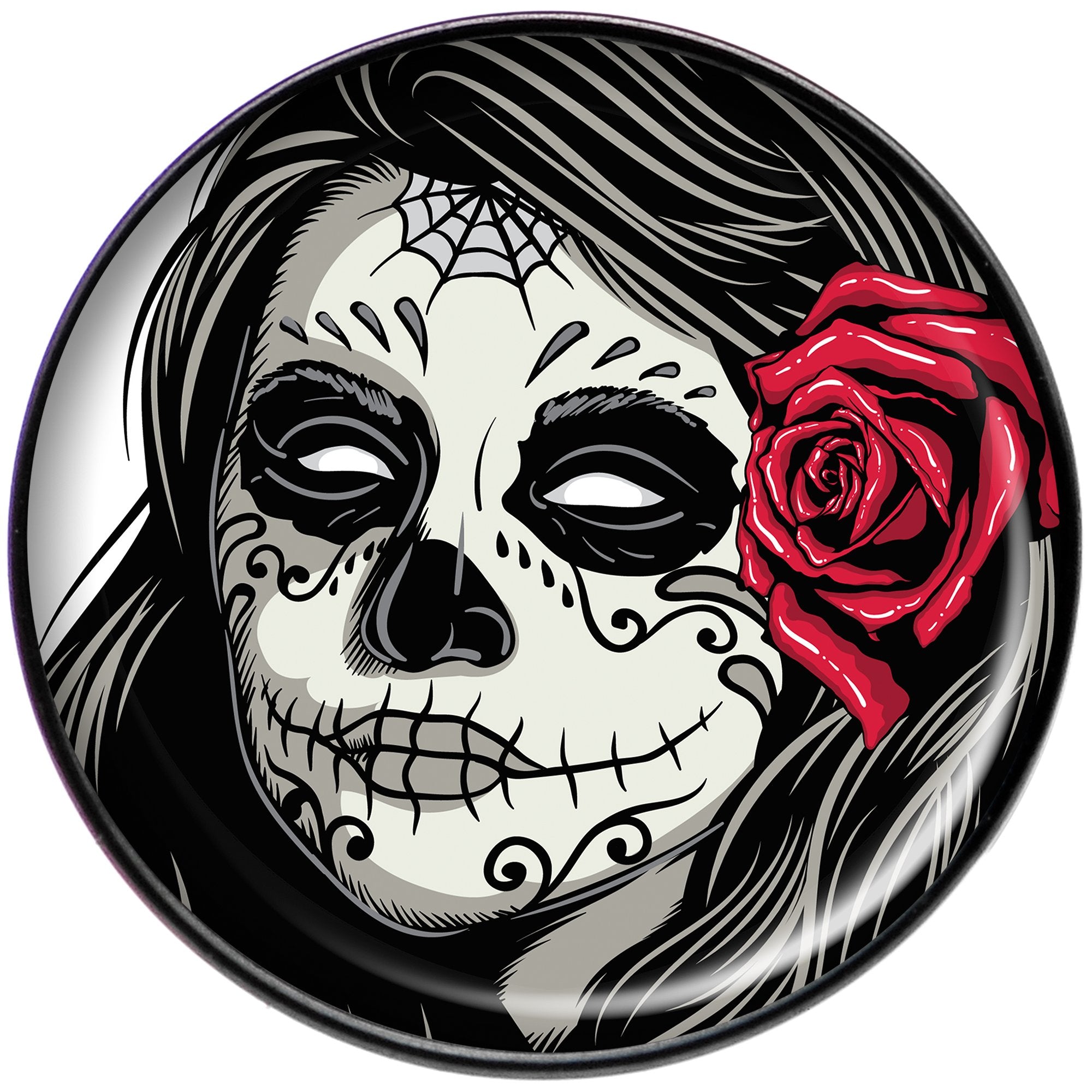 Katrina Sugar Skull with Rose Flower Black Barbell Tongue Ring