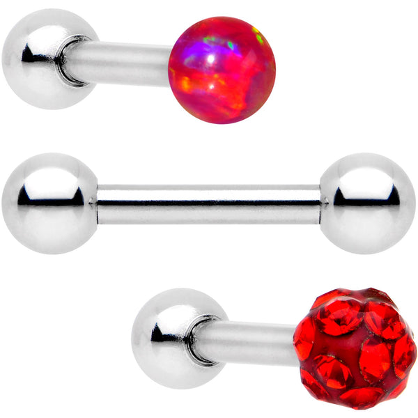 16 Gauge 1/4 Red Faux Opal Ball Cartilage Tragus Earring 3 Pack Set