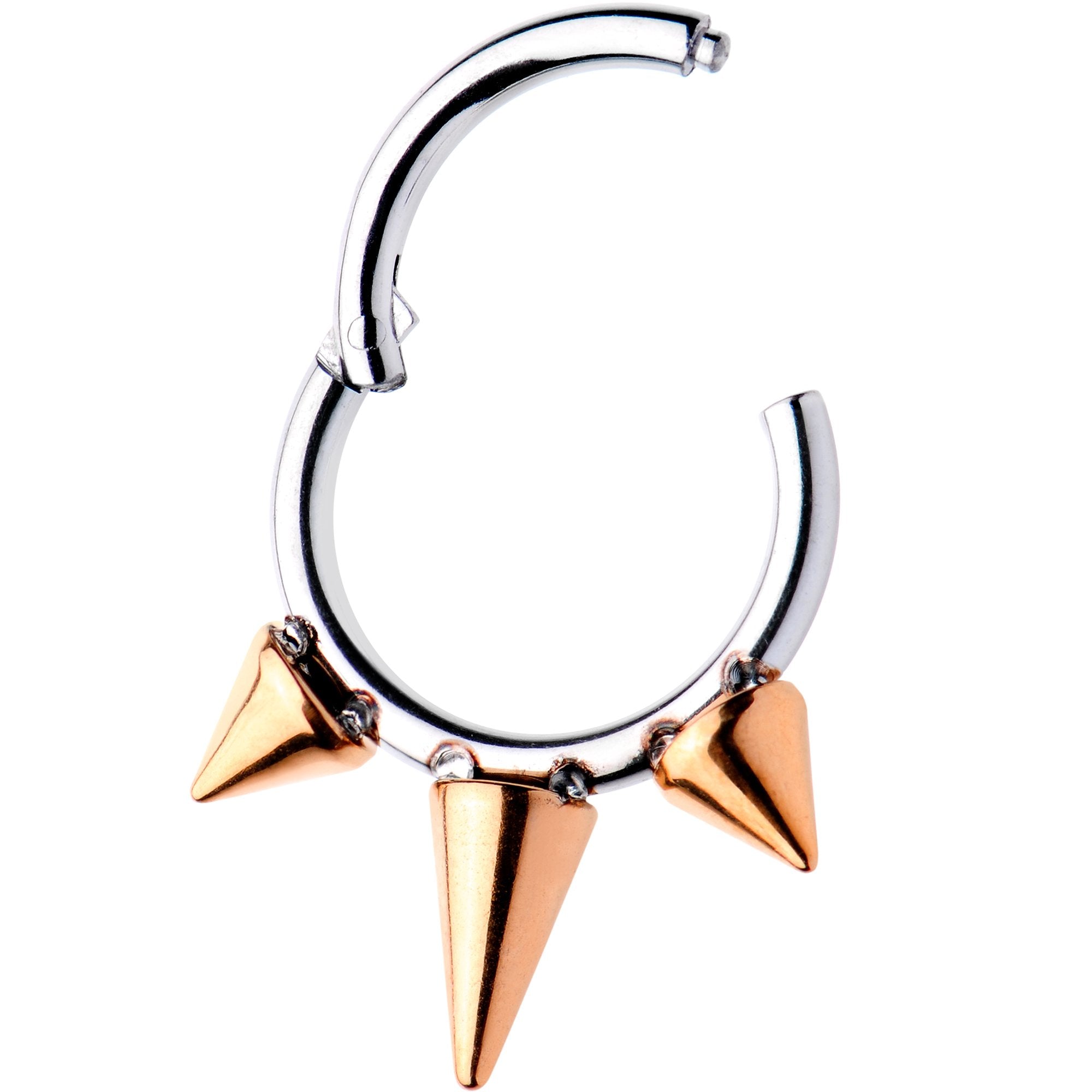 5/16 Rose Gold Tone Punk Spike Hinged Segment Ring Circular Barbell