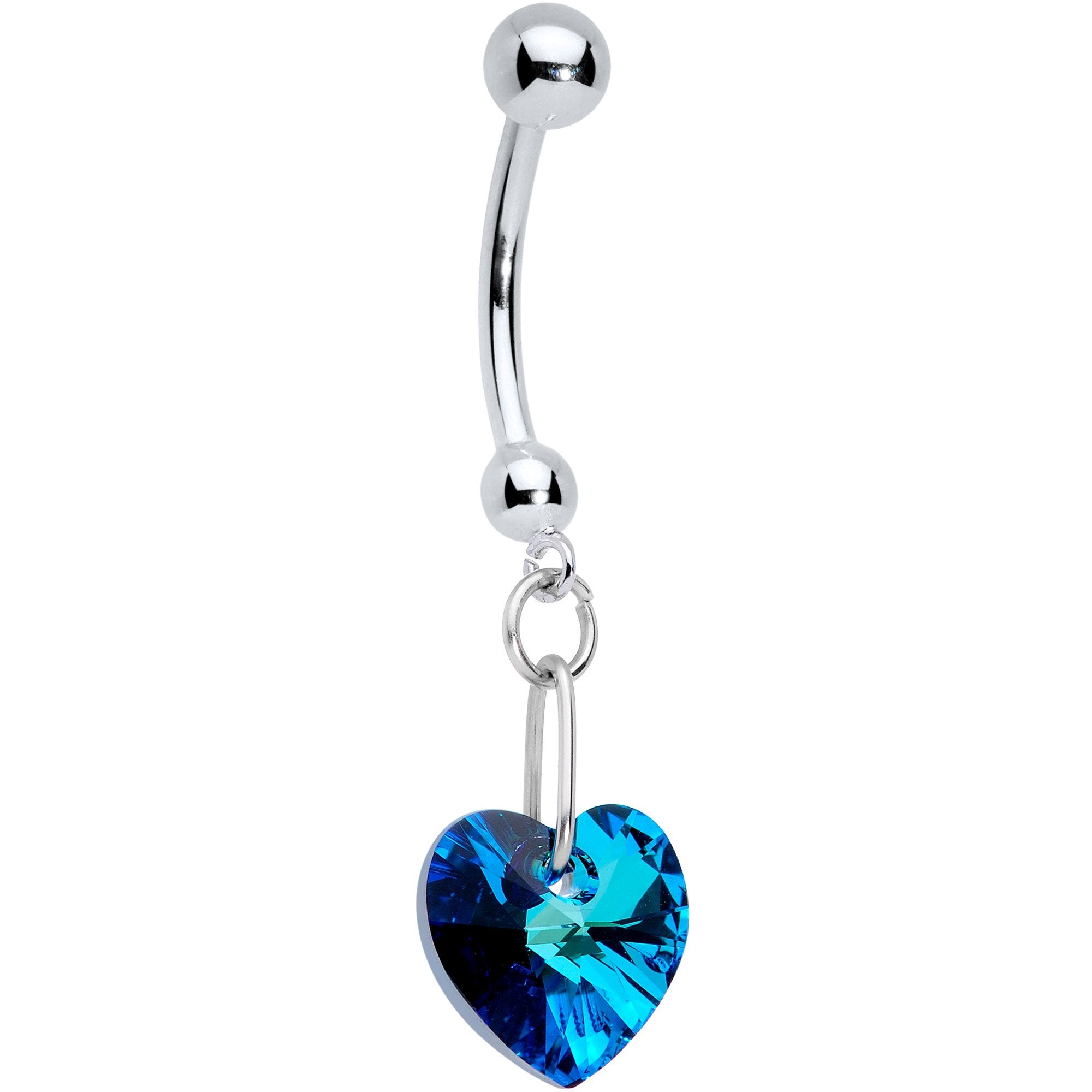 14K White Gold Blue Heart Belly Ring Created with Crystals