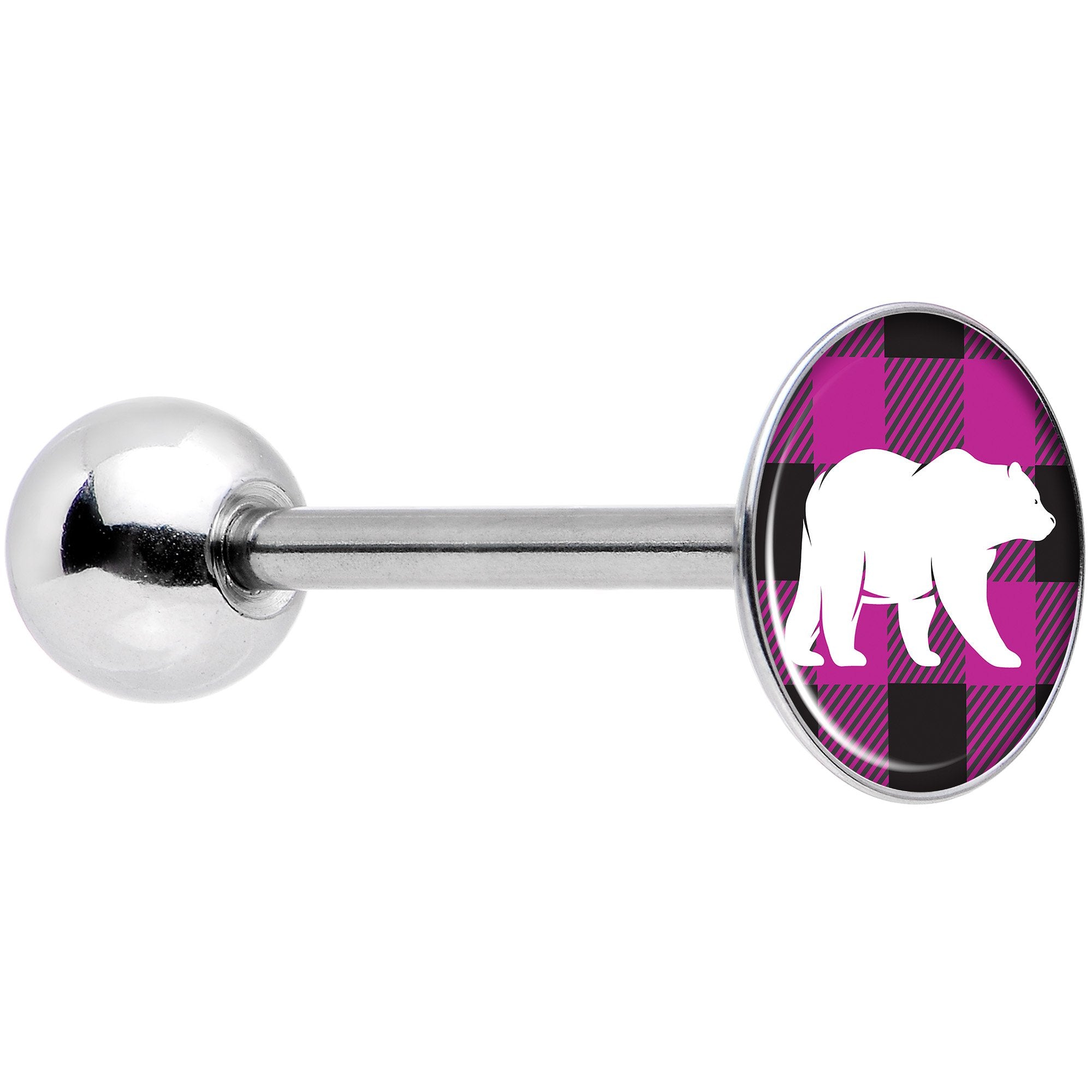 Pink Black Plaid Polar Bear Barbell Tongue Ring