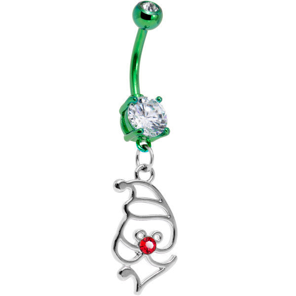 Green Red Nosed Santa Holiday Belly Ring Made with Crystals