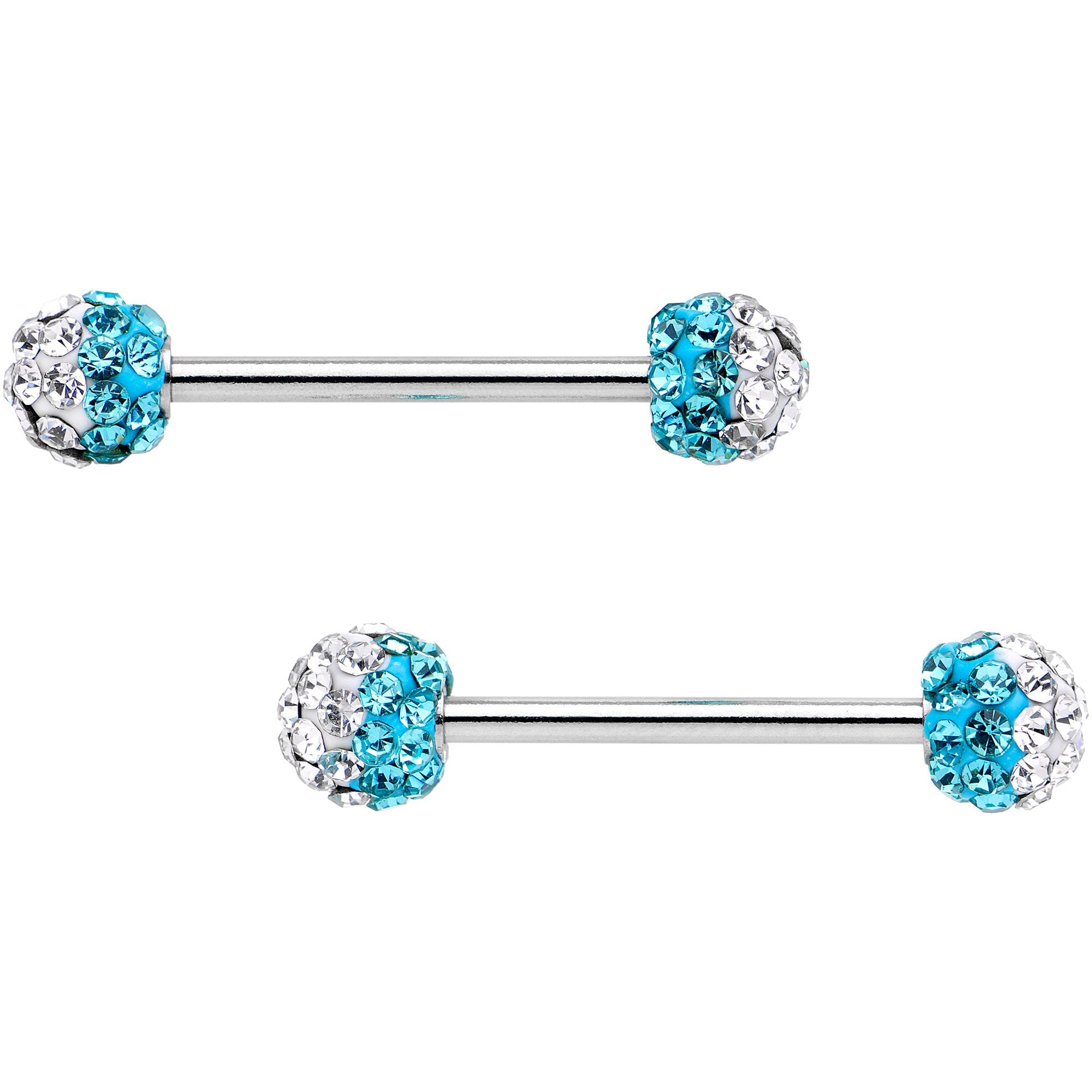 5/8 Clear Aqua CZ Gem Two Tone Sparkle Barbell Nipple Ring Set