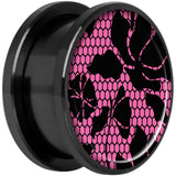 Pink Floral Lace Black Anodized Screw Fit Plug Set 18mm