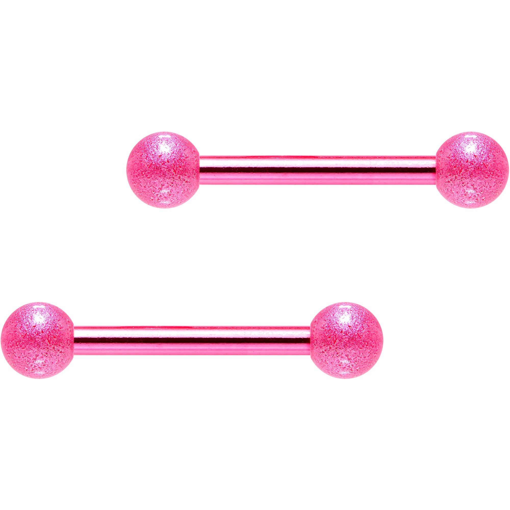 Pink Color PVD Sandblasted Barbell Nipple Ring Set