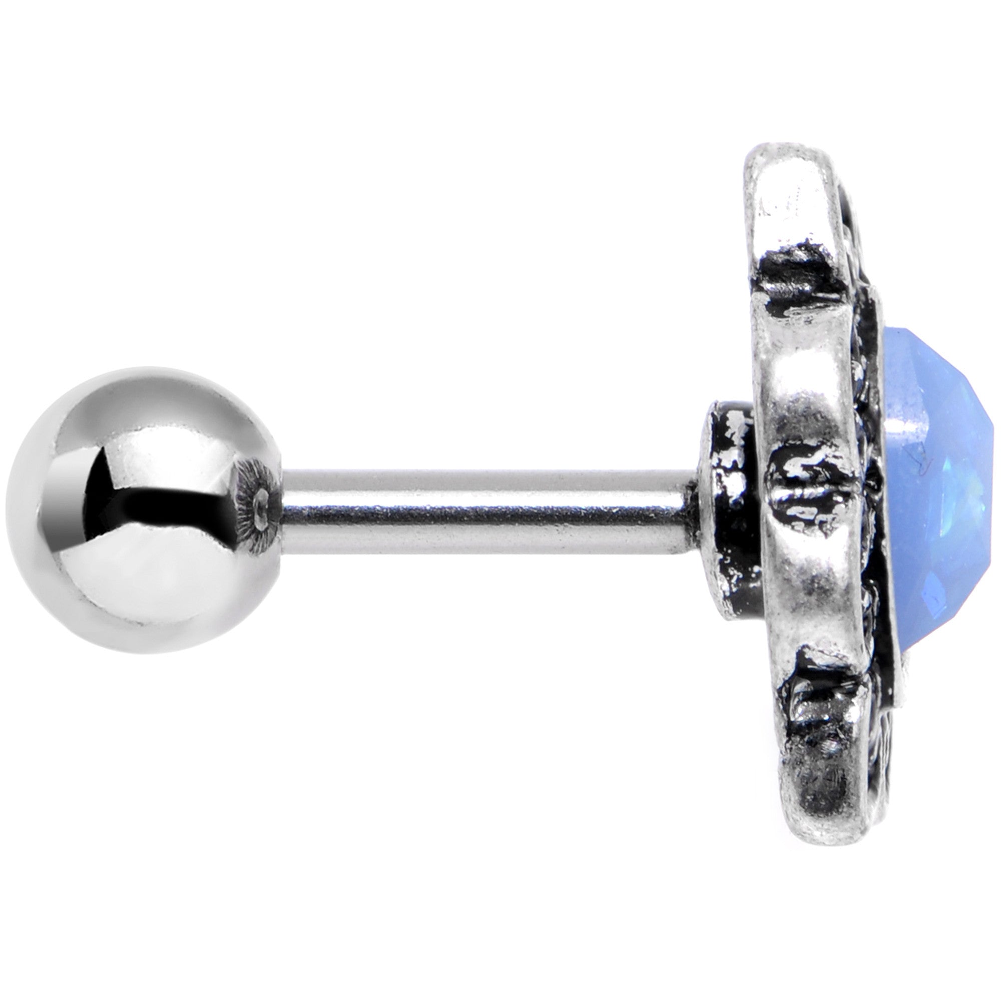 16G Iridescent Blue Faux Opal Ornate Tragus Cartilage Earring