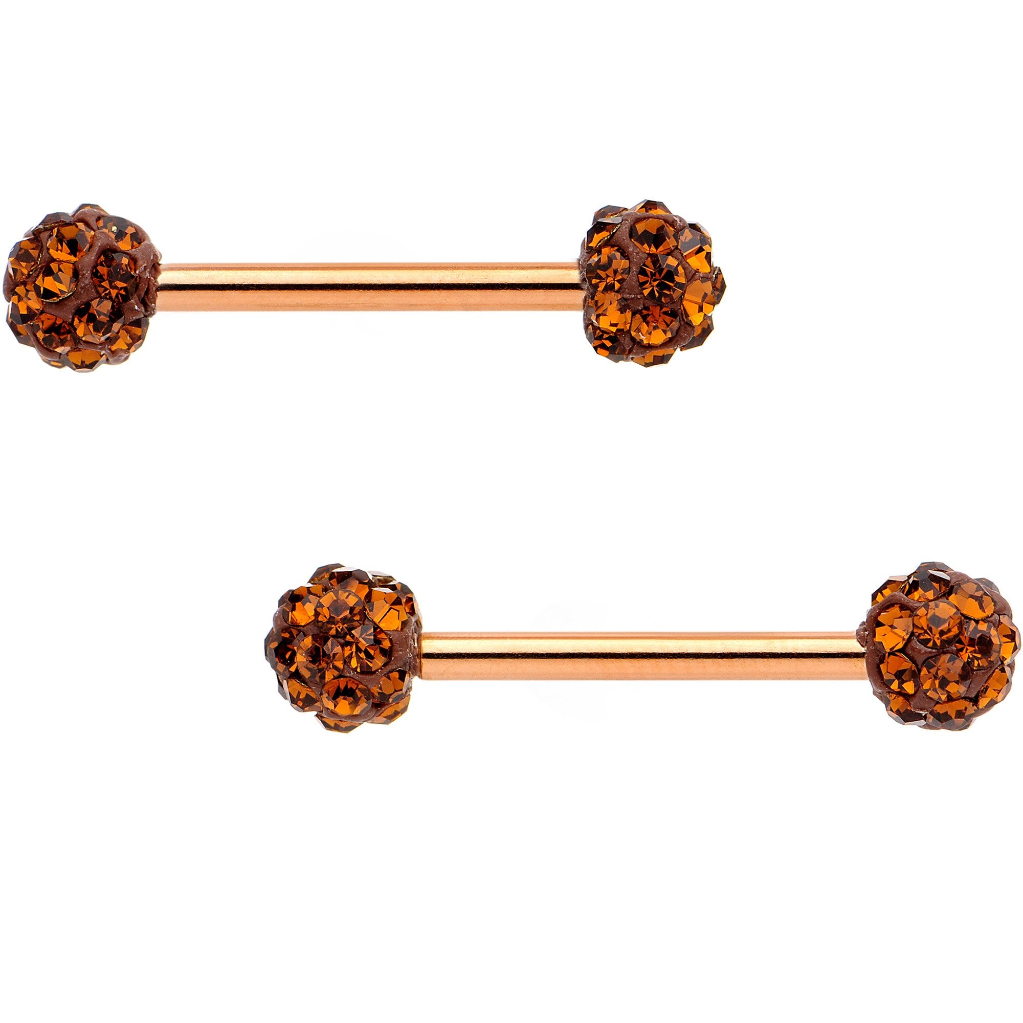 Chocolate Gem Rose Gold Tone Anodized Sparkle Barbell Nipple Ring Set