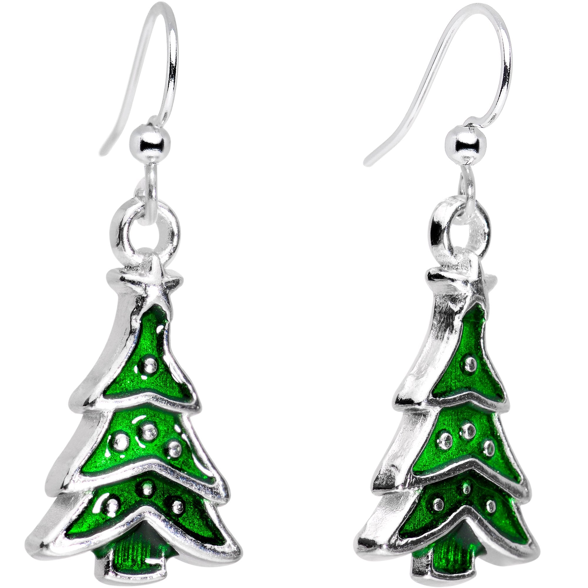 Silver Plated Classic Christmas Tree Fishhook Earrings