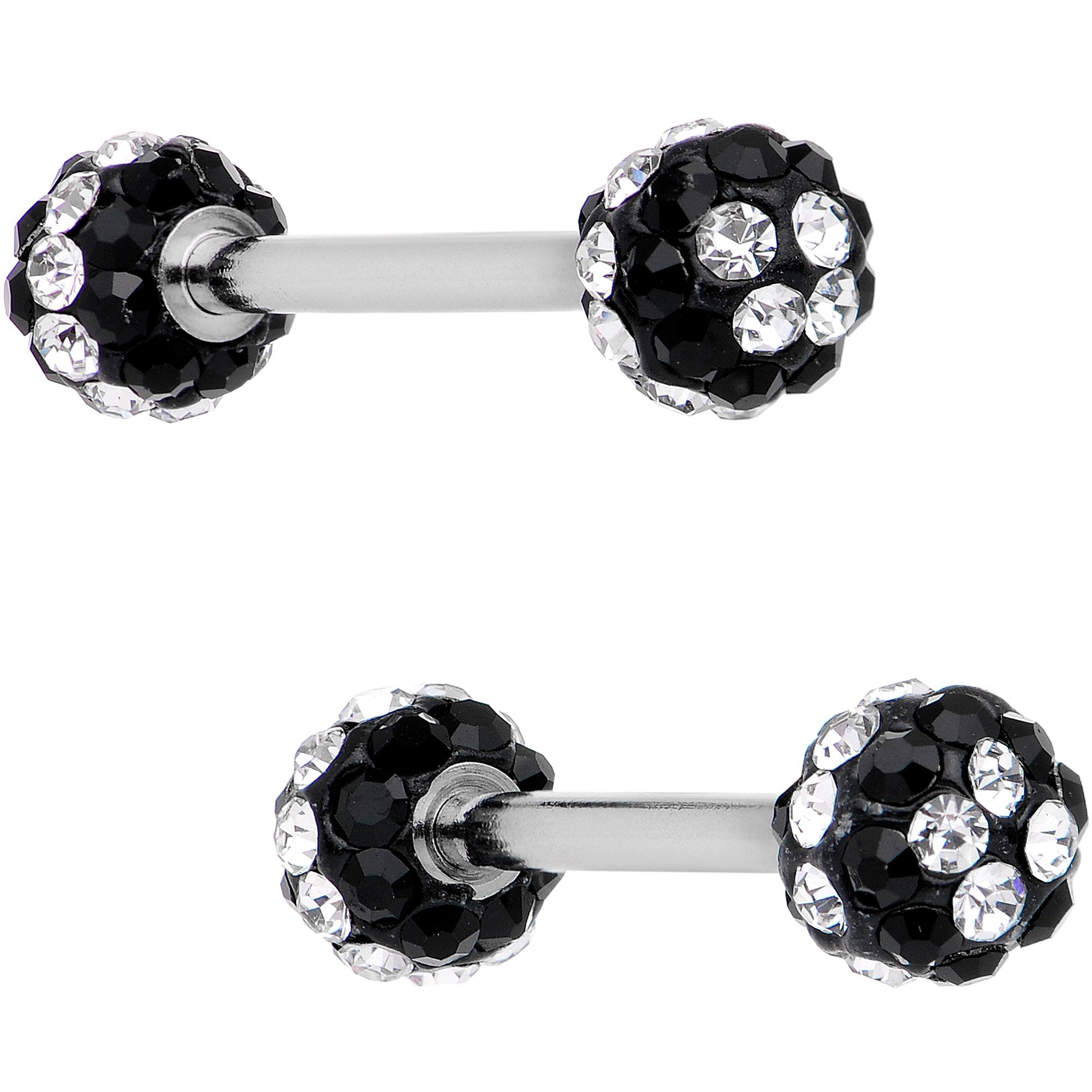 5/8 Clear Black CZ Gem Two Tone Stripe Barbell Nipple Ring Set
