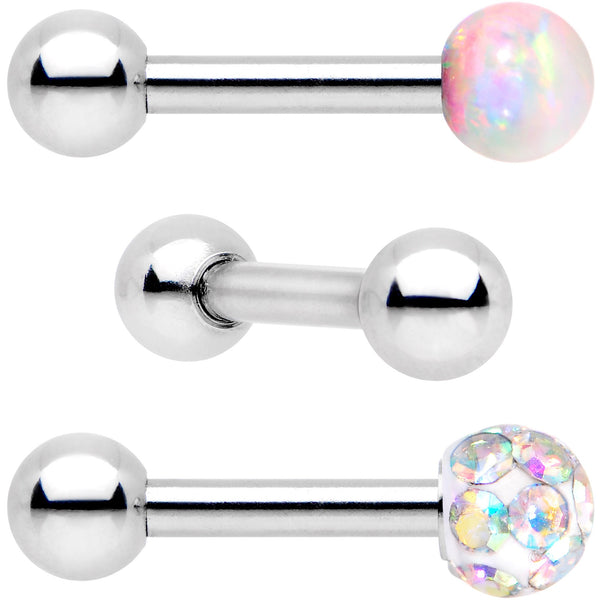16 Gauge 1/4 White Faux Opal Ball Cartilage Tragus Earring 3 Pack Set