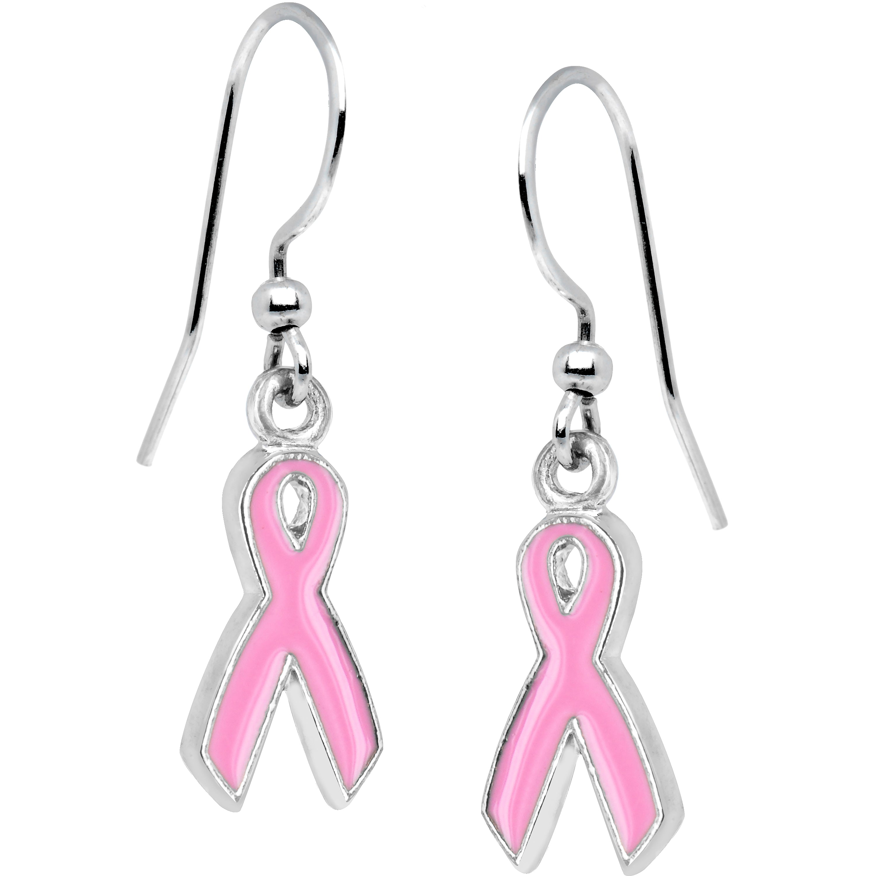 Silver Plated Pink Awareness Ribbon Earrings