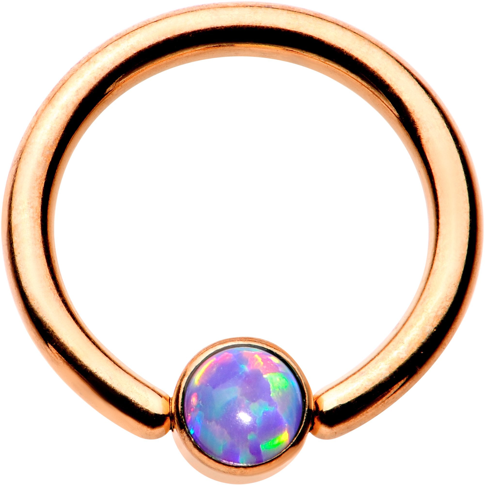 3/8 Purple Faux Opal 4mm Disc Rose Gold IP BCR Captive Ring
