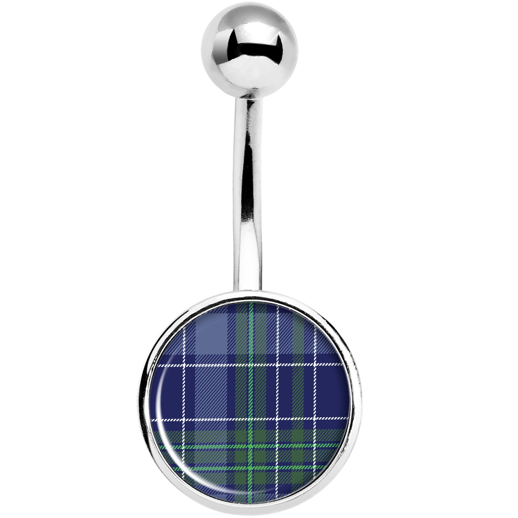 Holiday Blue Green Plaid  Stainless Steel Belly Ring lightweight comfortable