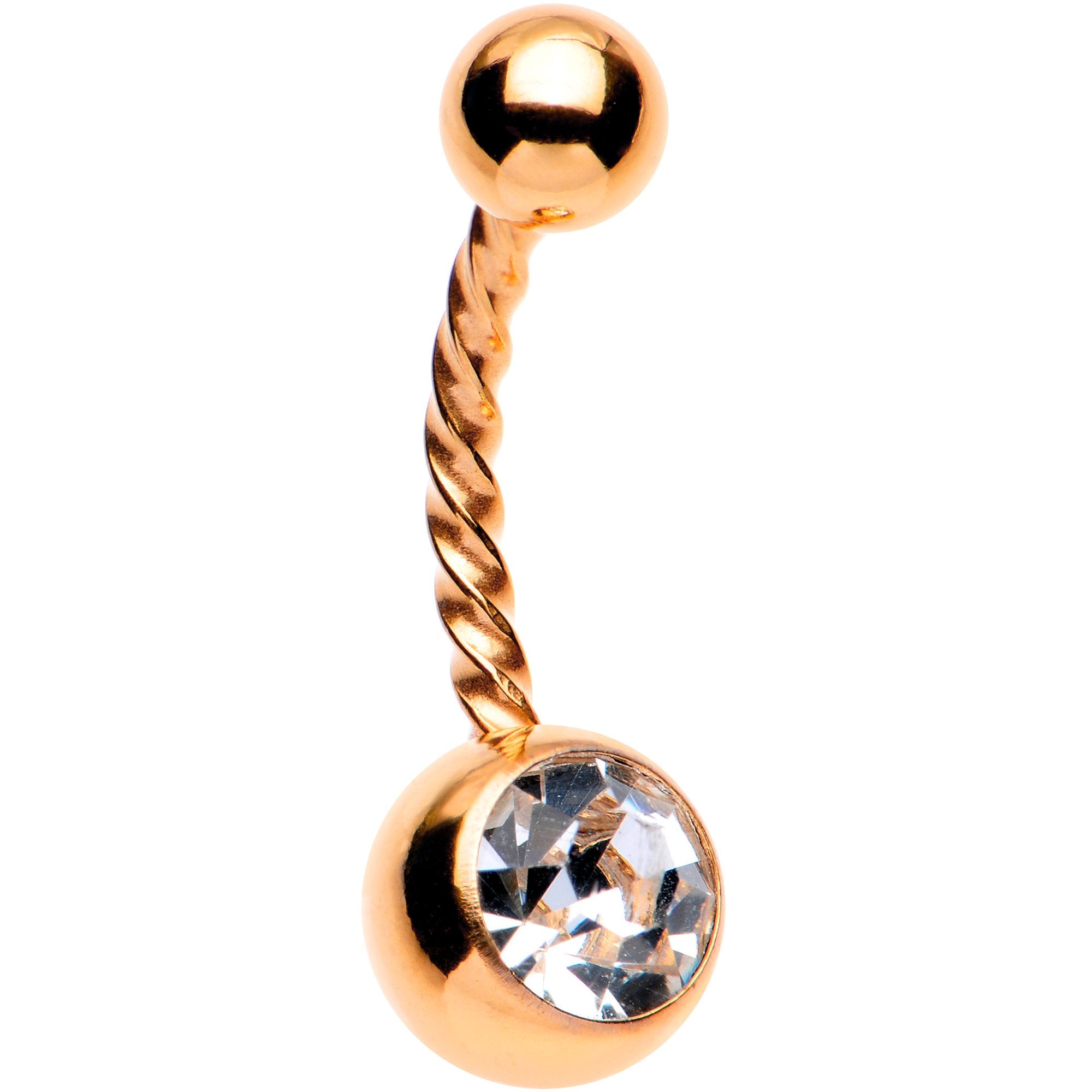Clear Gem Rose Gold IP Seriously Twisted Belly Ring