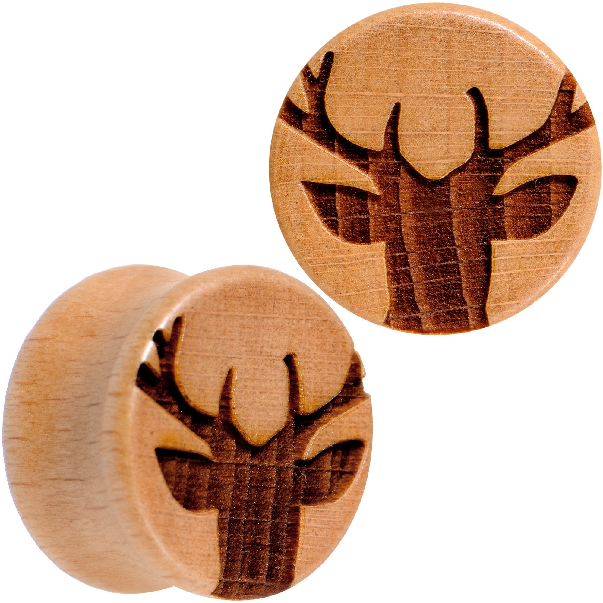 Organic Beechwood Holiday Antler Deer Saddle Plug Set Sizes 8mm to 25mm