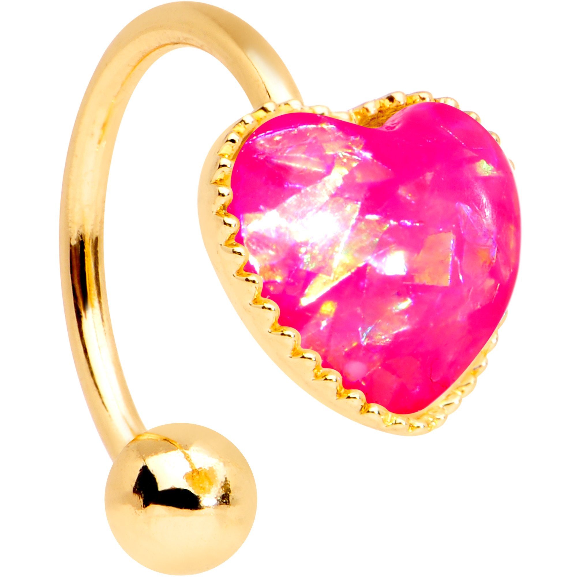 Pink Faux Opal Gold Tone Anodized Sacred Heart Non Pierced Ear Cuff