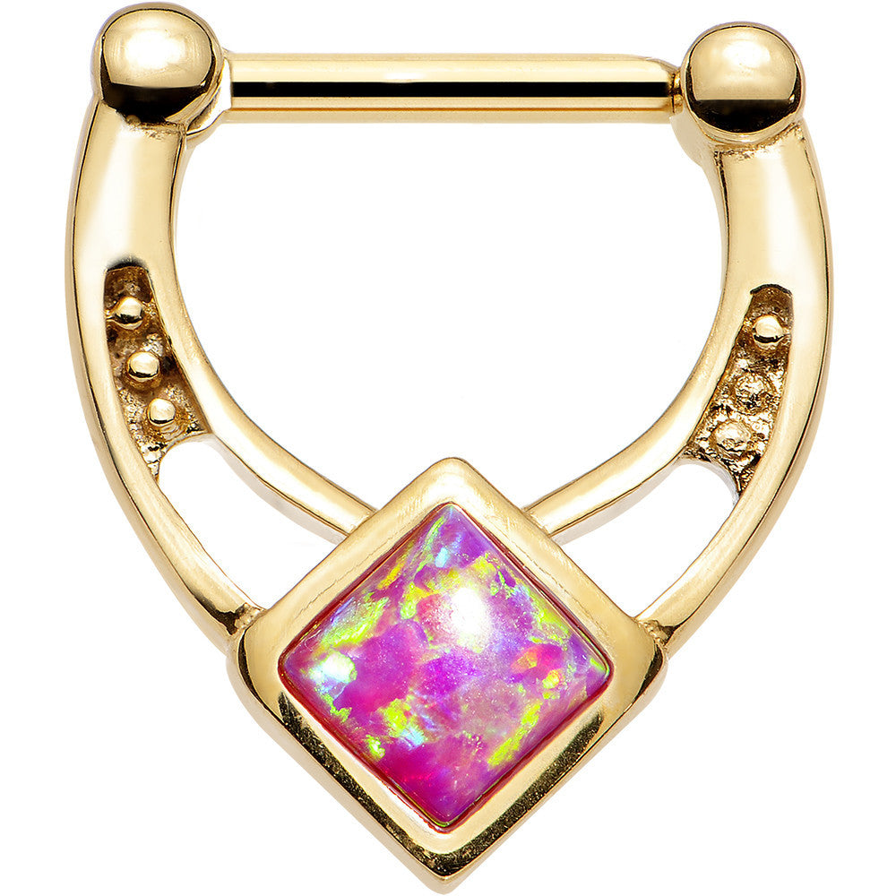 16G 5/16 Pink Faux Opal Gold PVD Glamour Septum Clicker