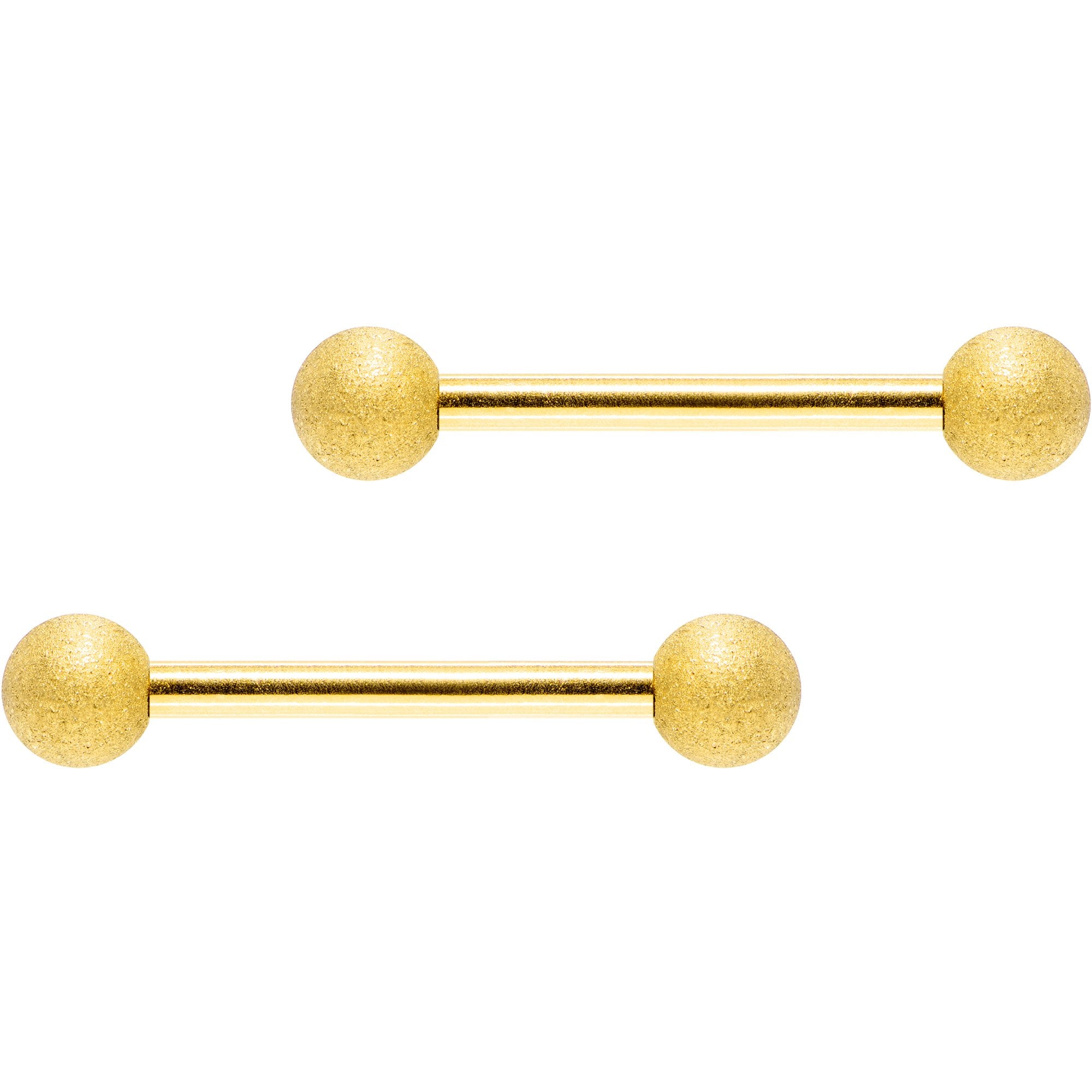 Gold Color PVD Sandblasted Barbell Nipple Ring Set