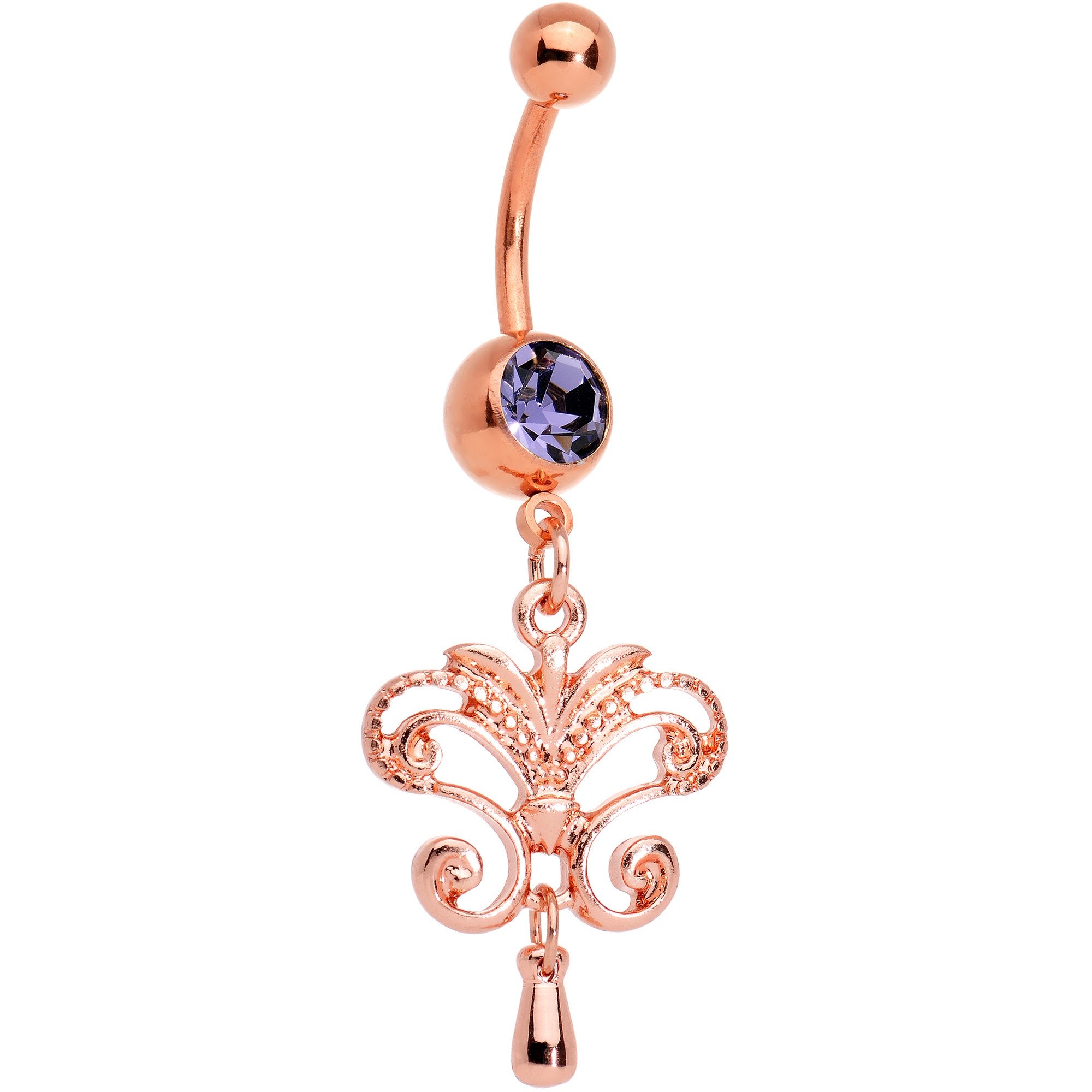 Purple Gem Rose Gold Tone Anodized Chandelier Double Dangle Belly Ring