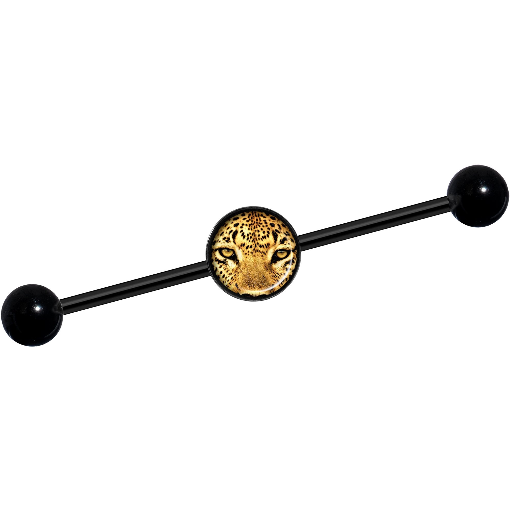 14G Full Color Leopard Eyes Black Industrial Barbell 37mm