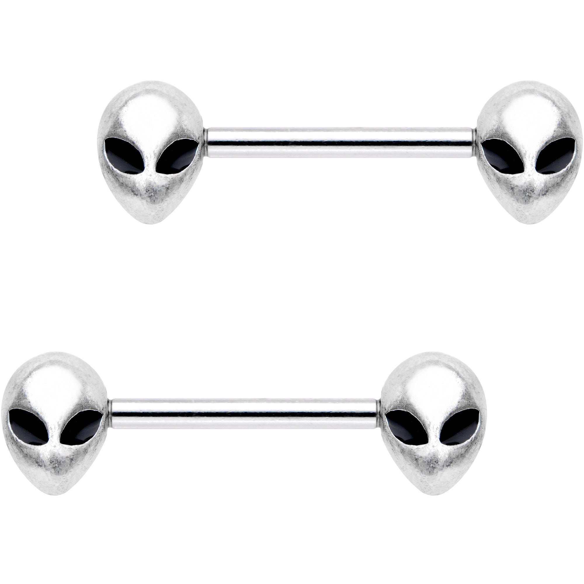 14 Gauge 9/16 Gray Alien Barbell Nipple Ring Set
