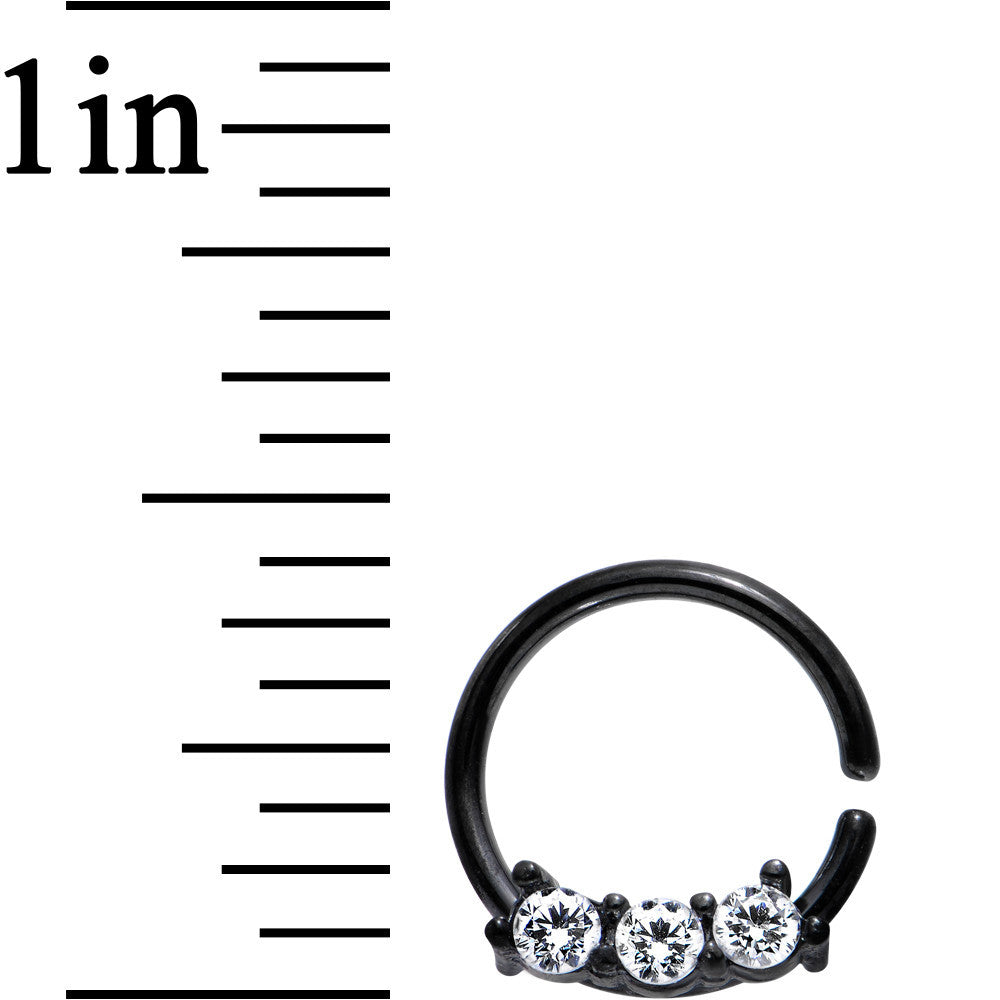 18 Gauge 5/16 Clear Cubic Zirconia Black IP Steel Circular Ring