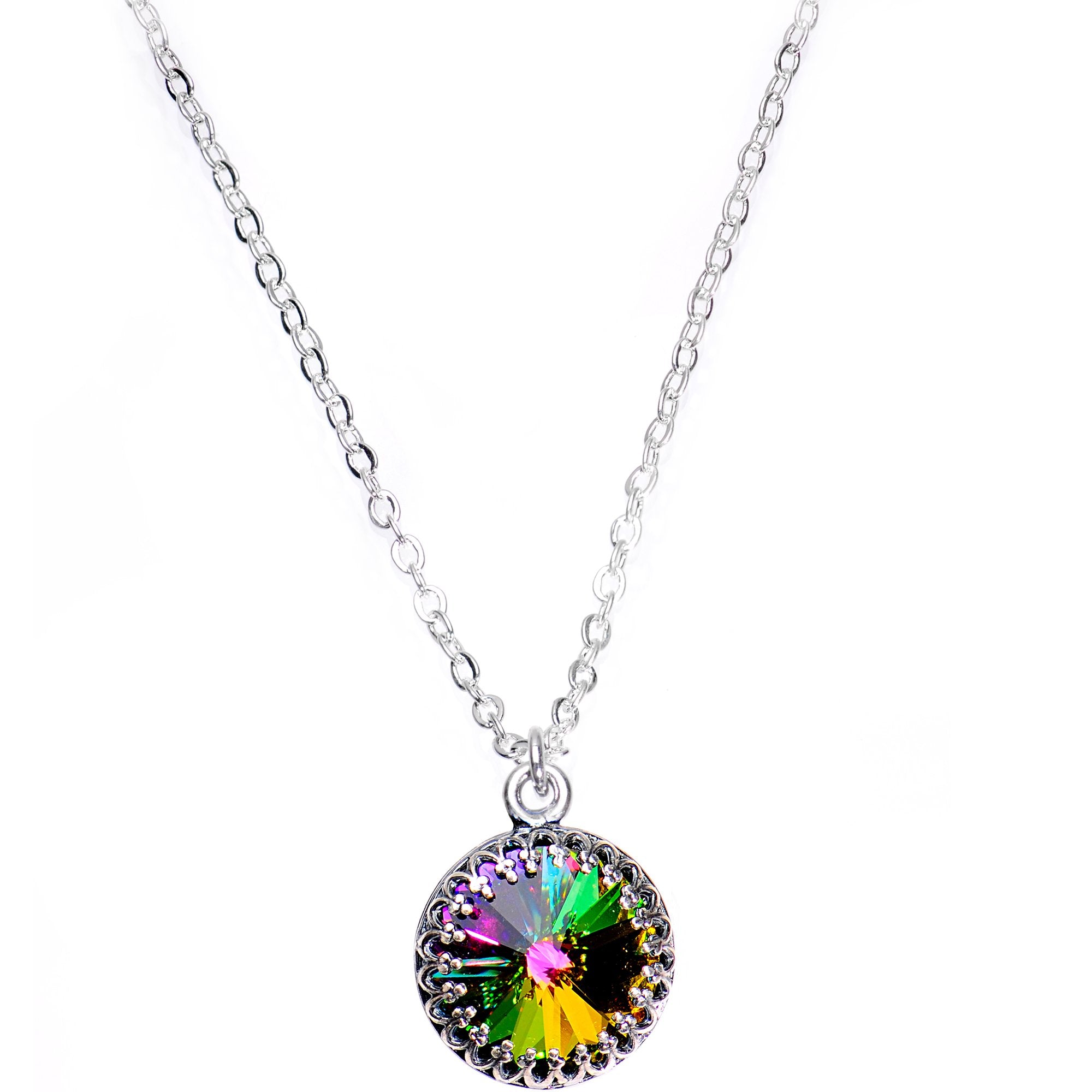 Handmade Rainbow Bombastic Necklace Created with Crystals