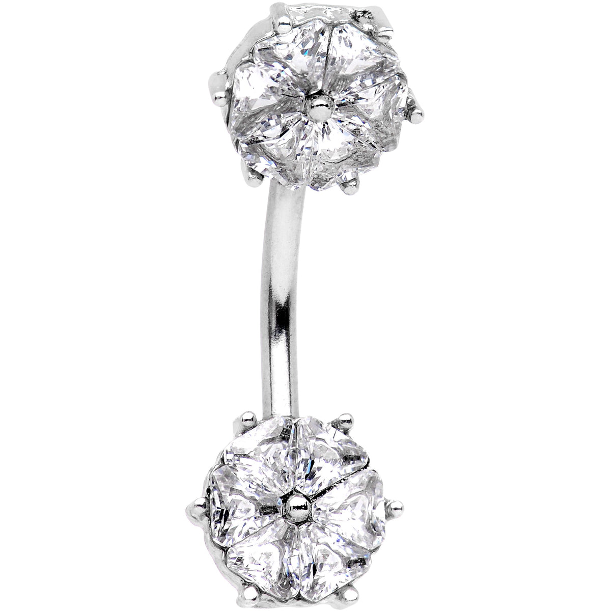 Clear Gem Twin Flowers Double Mount Belly Ring