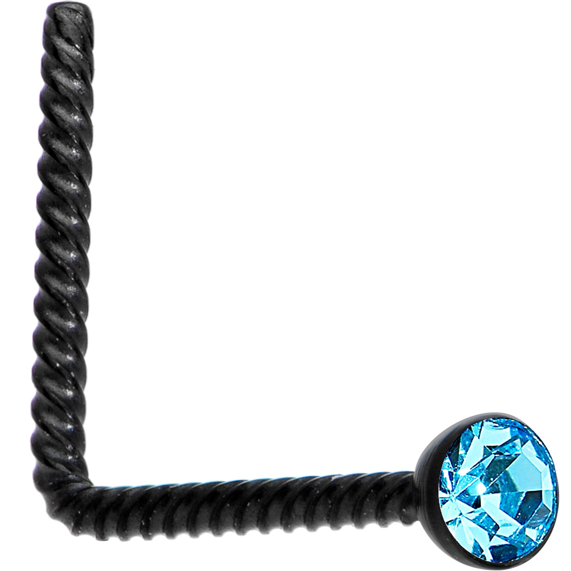 Blue 2mm Gem Inlay Black So Twisted L Shaped Nose Ring
