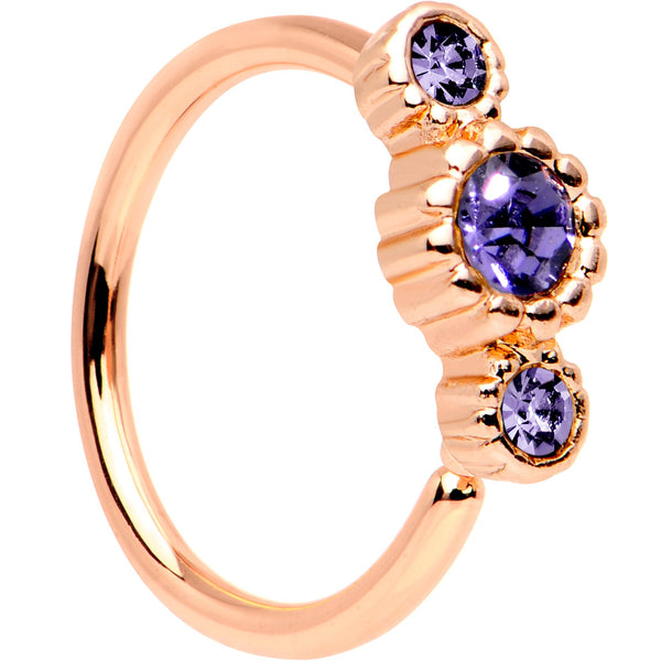20 Gauge Purple CZ Gem Rose Gold IP Triplet Seamless Circular Ring