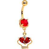 Red CZ Gem Gold Tone Anodized Queens Crown Dangle Belly Ring