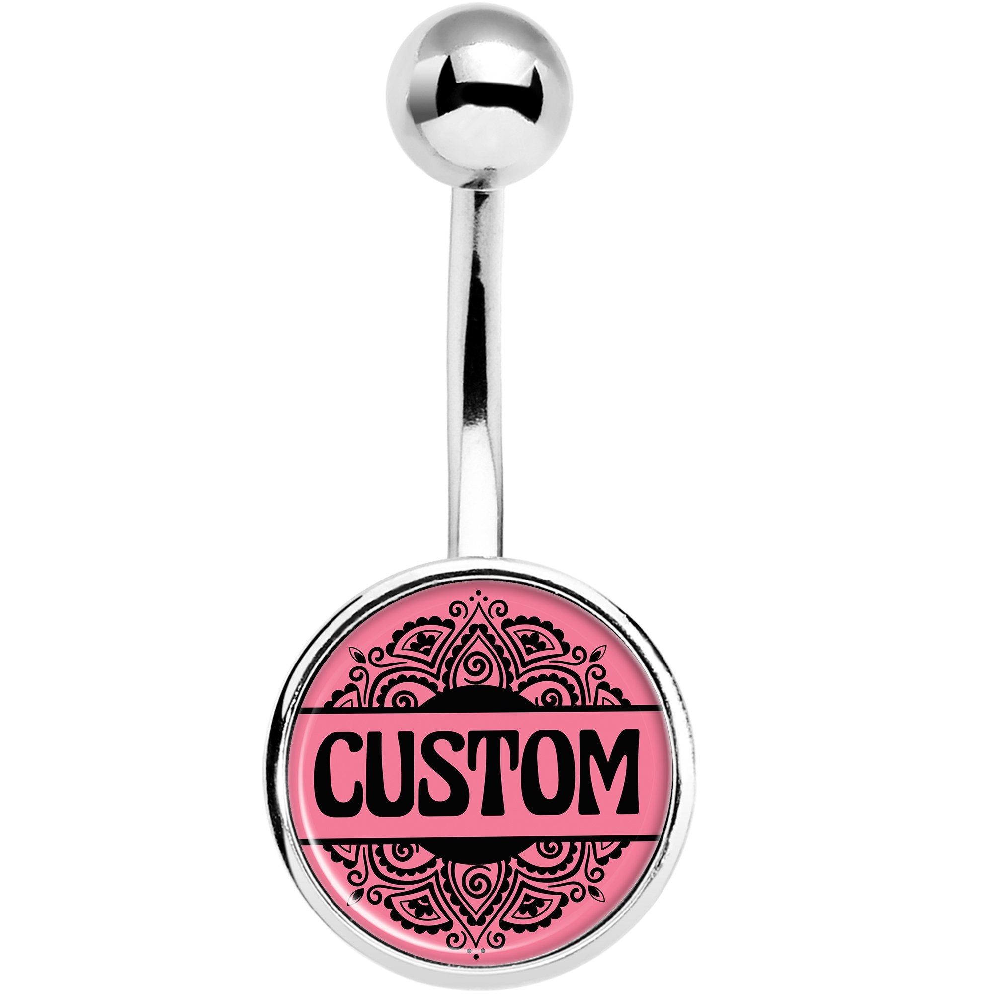 Custom Pink Mandala Personalized Name Belly Ring