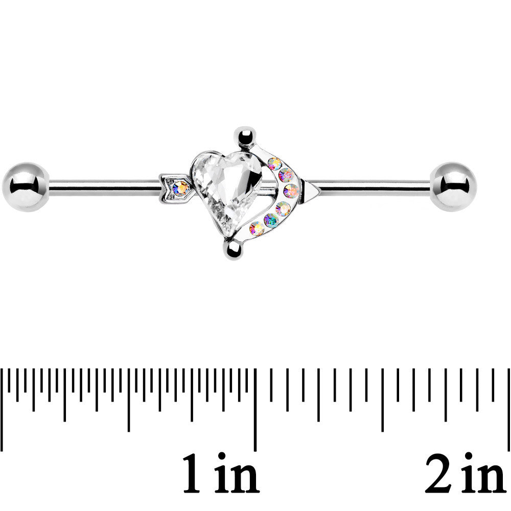 White Aurora Gem Heart and Arrow Calling Cupid Industrial Barbell 38mm