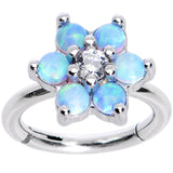 16 Gauge 5/16 Clear CZ Gem Blue Faux Opal Hinged Segment Ring