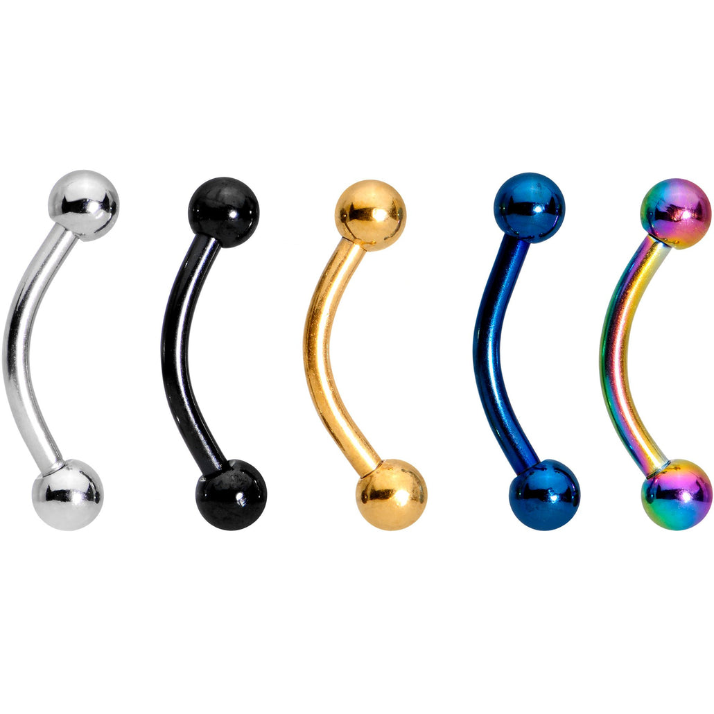5/16" Multi Color Anodized Titanium Curved Eyebrow Ring Set of 5