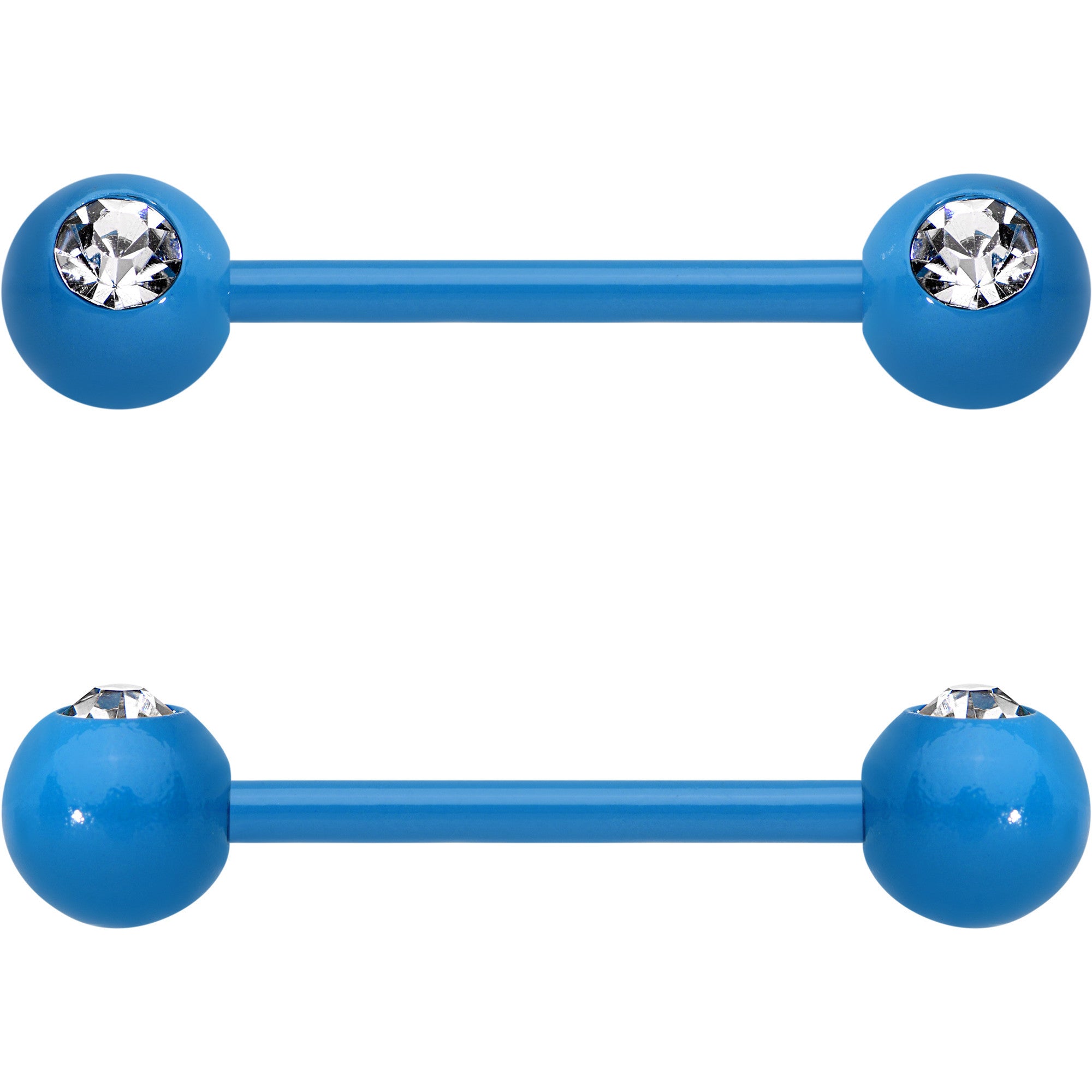14G 5/8 Clear Gem Blue Acrylic Over Steel Nipple Barbell Set