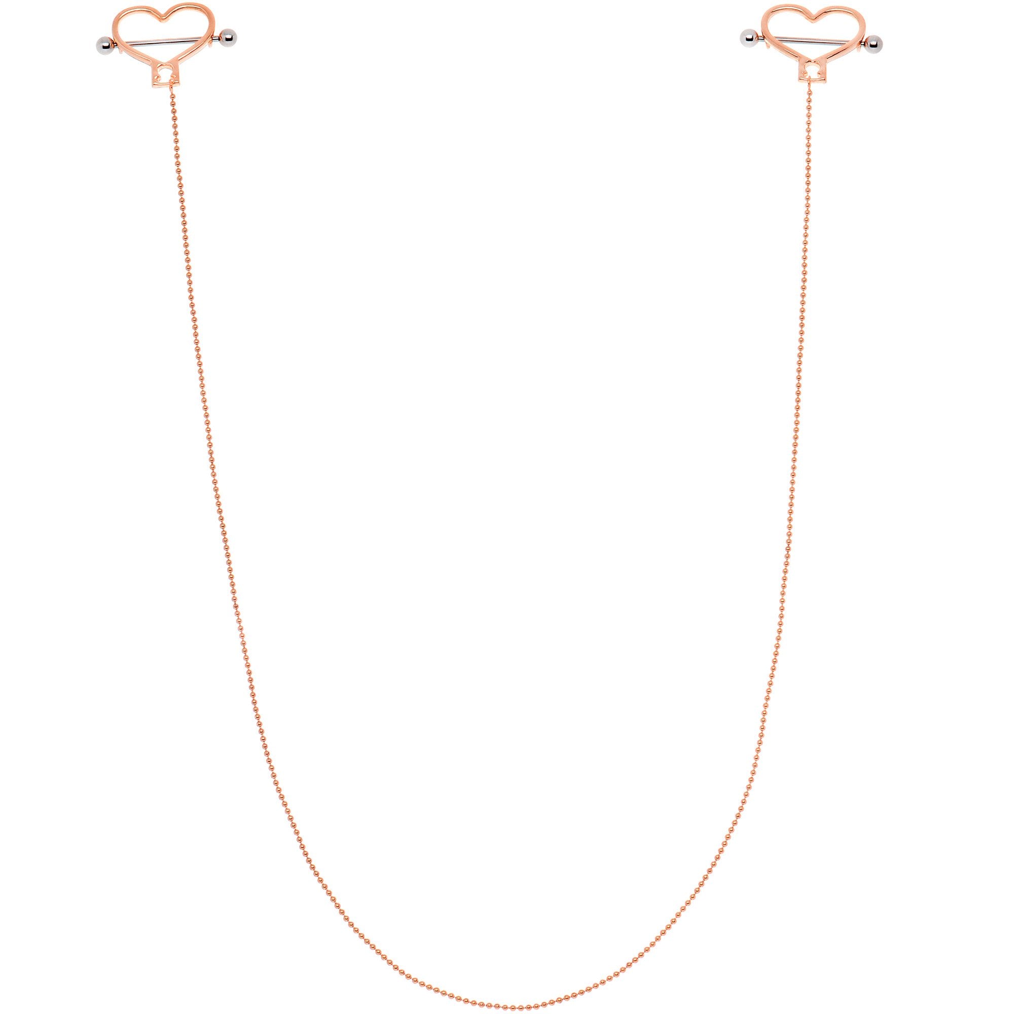 Rose Gold Tone Heart to Heart Dangle Nipple Chain