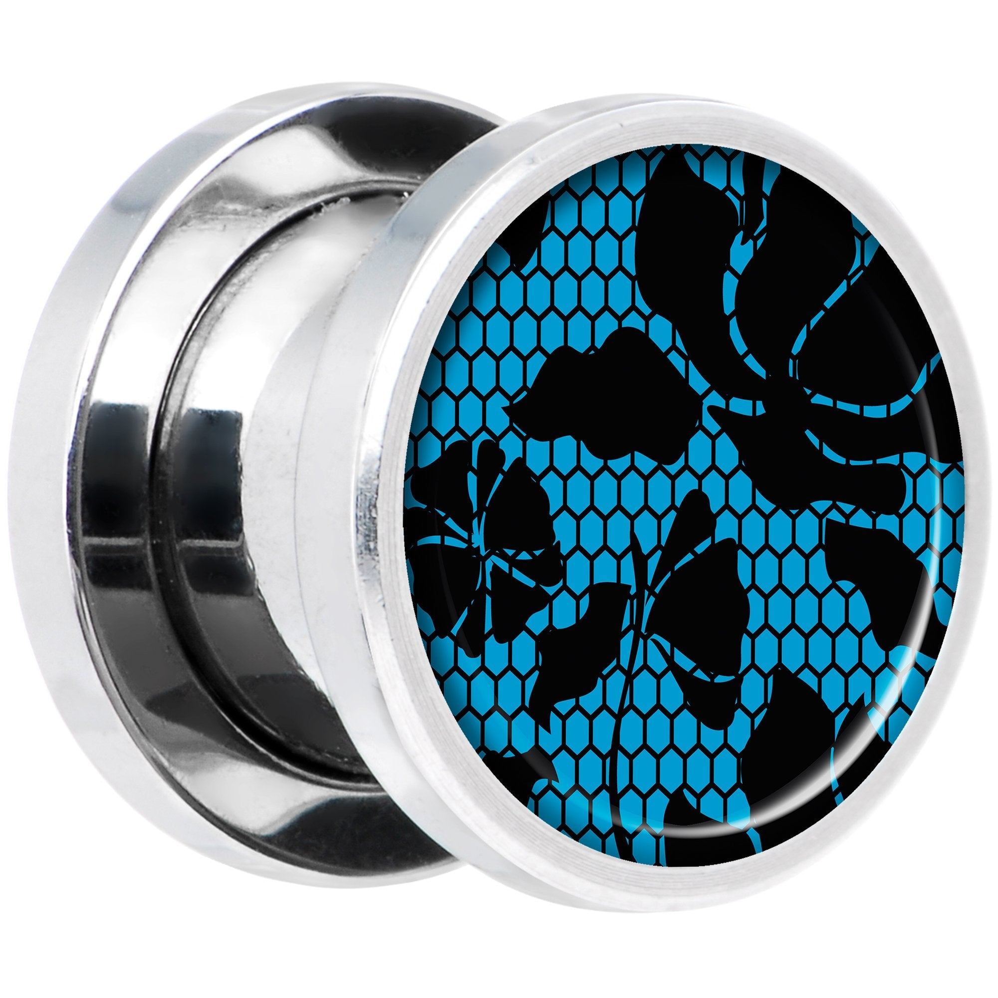 Blue Floral Lace Steel Screw Fit Plug Set 00G