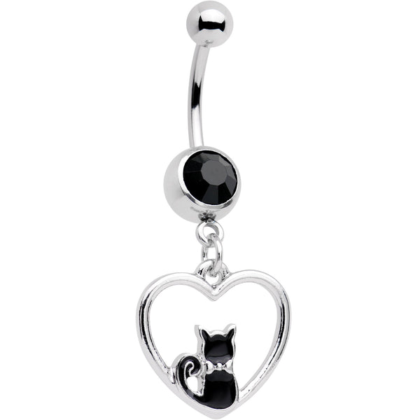 Black Gem Got Your Heart Black Cat Dangle Belly Ring