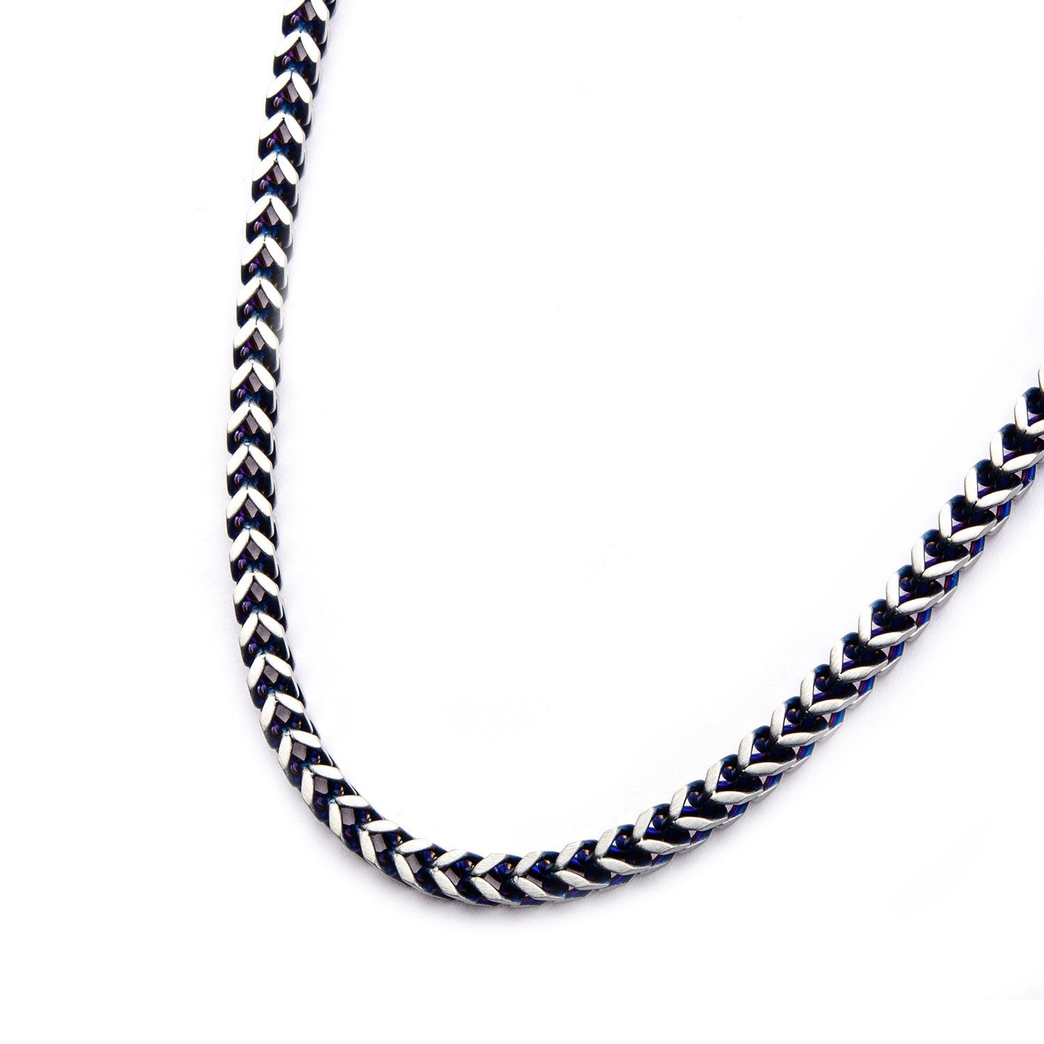 Mens Stainless Steel Blue IP 5mm Franco Chain Necklace