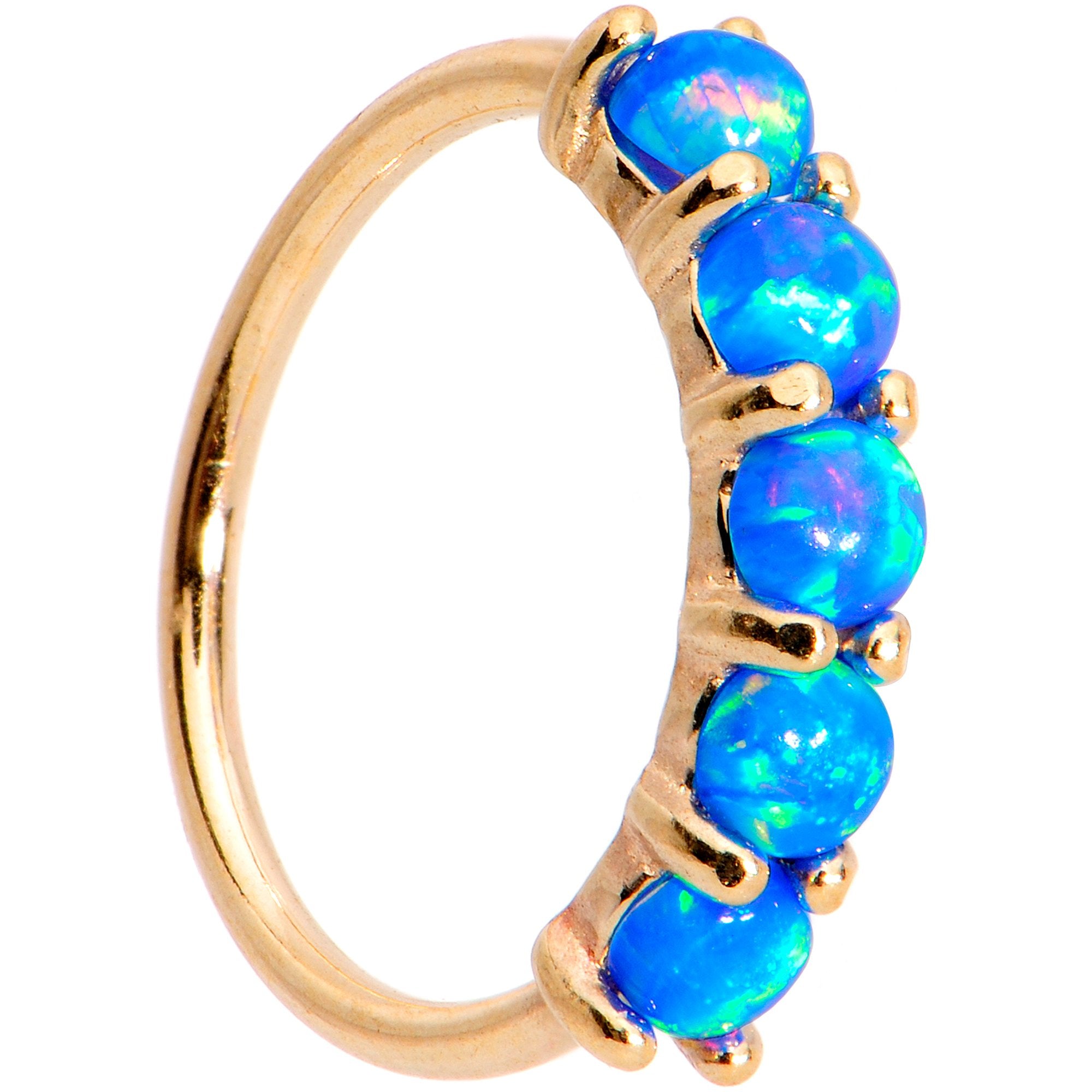 20G Blue Synthetic Opal 14k Yellow Gold Seamless Circular Ring