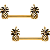 Gold PVD Pineapple Pizzazz Barbell Nipple Ring Set
