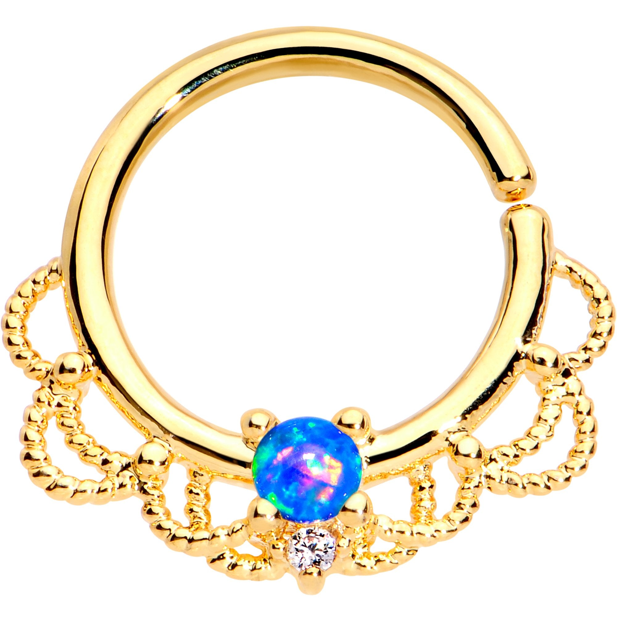 16 Gauge 5/16 Blue Faux Opal Gold Plated Seamless Circular Ring