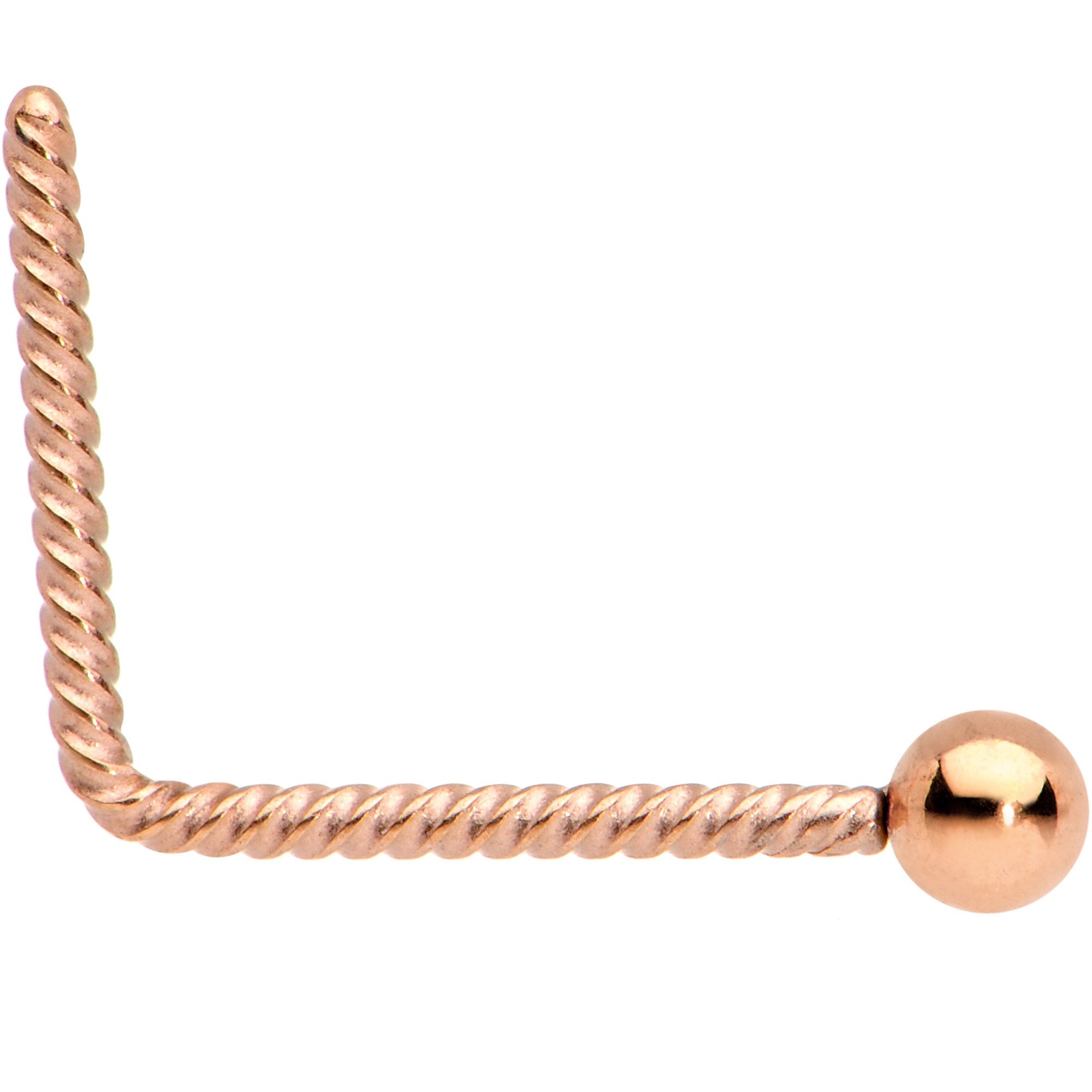 2mm Ball End Rose Gold IP So Twisted L Shaped Nose Ring