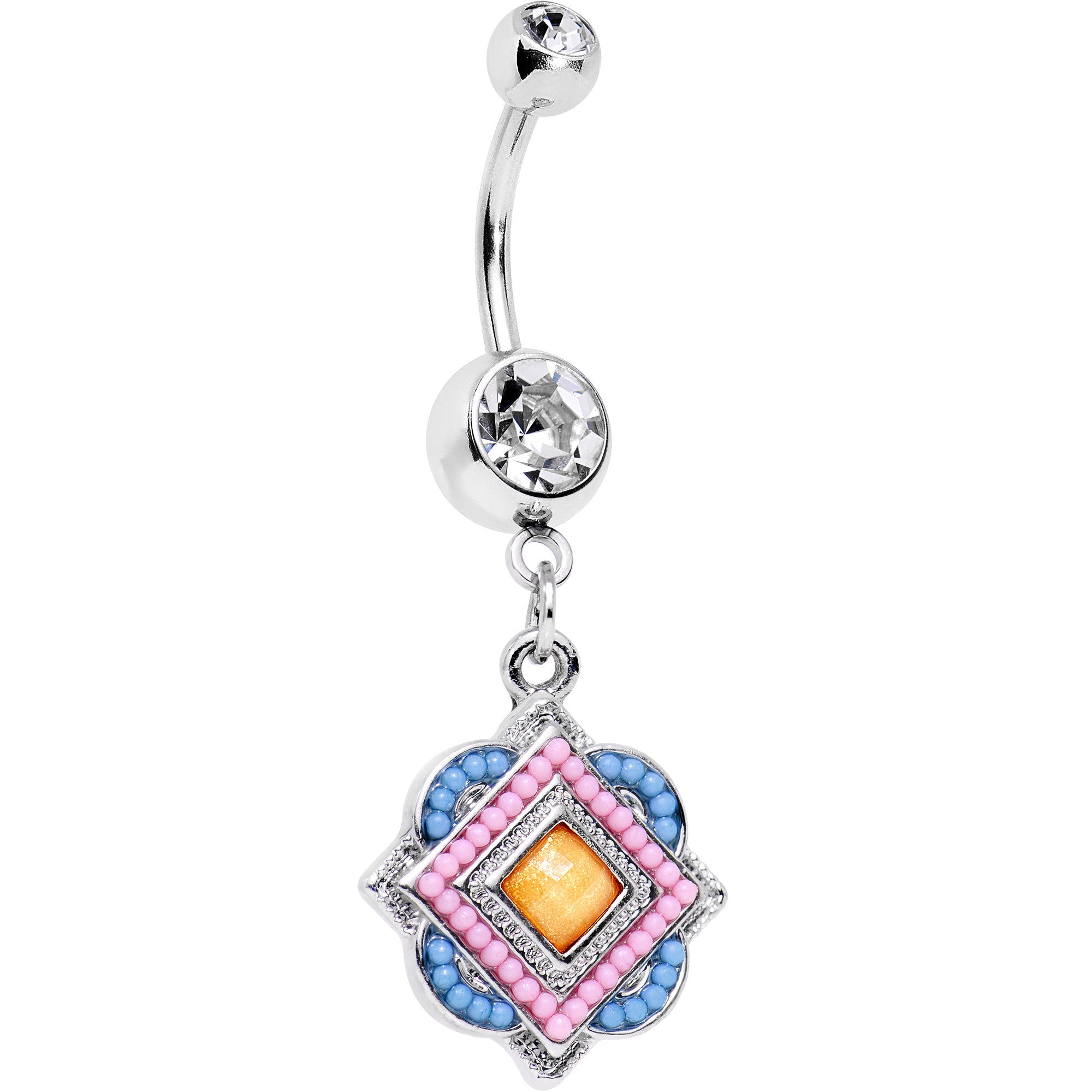 Yellow Gem Pink Baby Blue Orb Easter Sunday Dangle Belly Ring