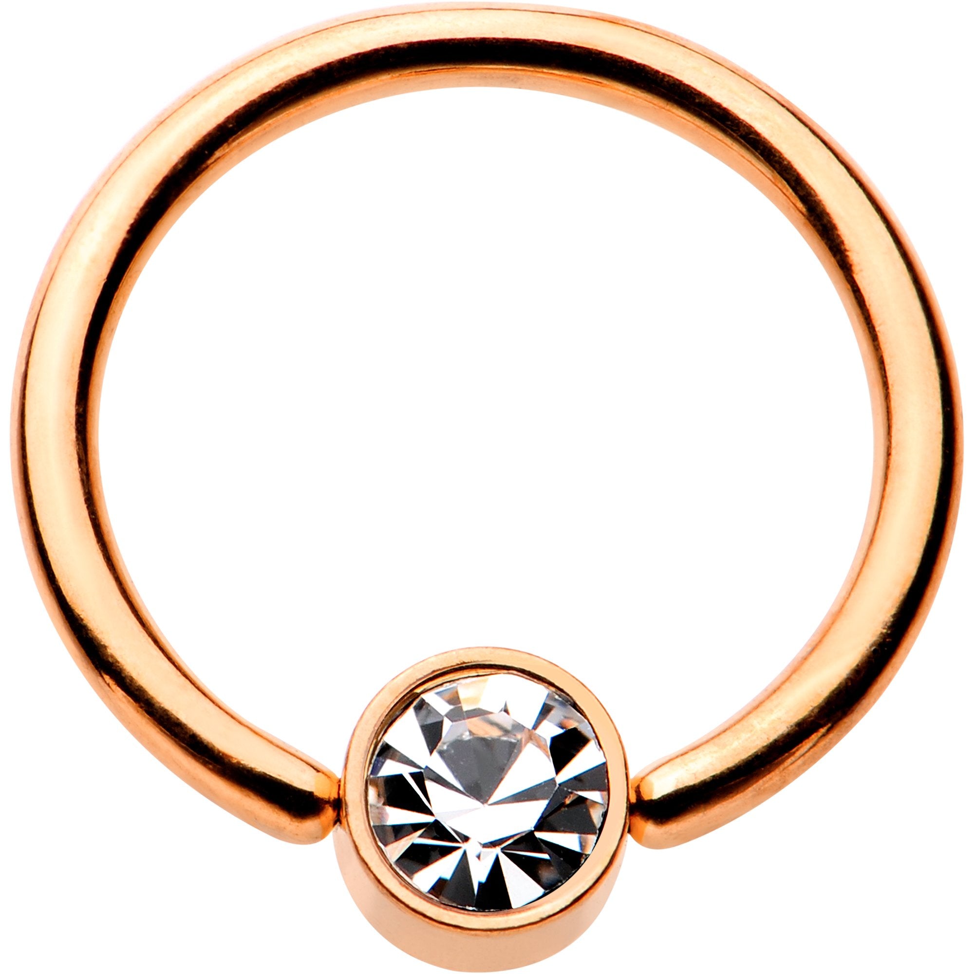 16G 3/8 Clear Gem 4mm Disc Rose Gold IP BCR Captive Ring