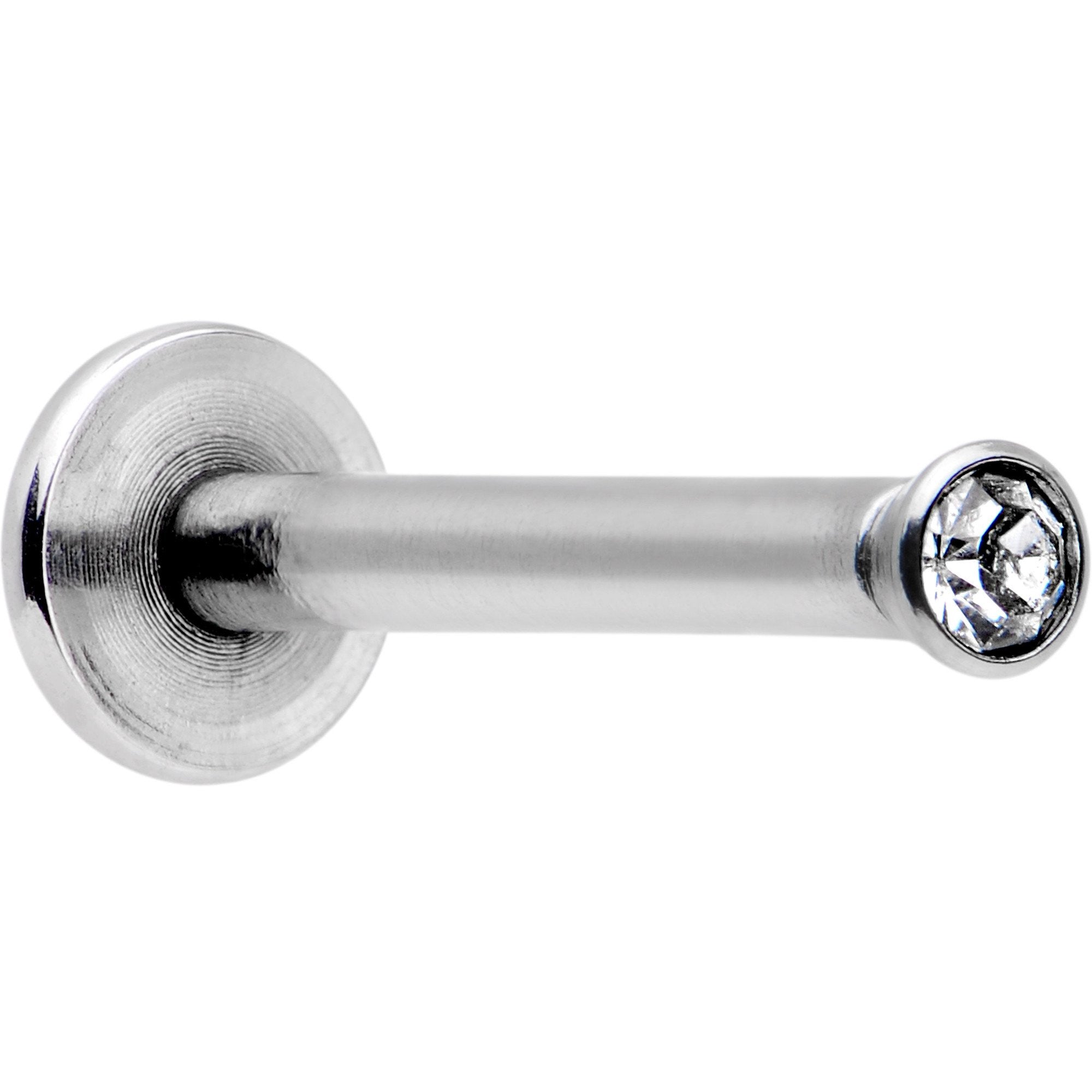 16G 3/8 Bezel Set Clear Gem Internally Threaded Labret Monroe