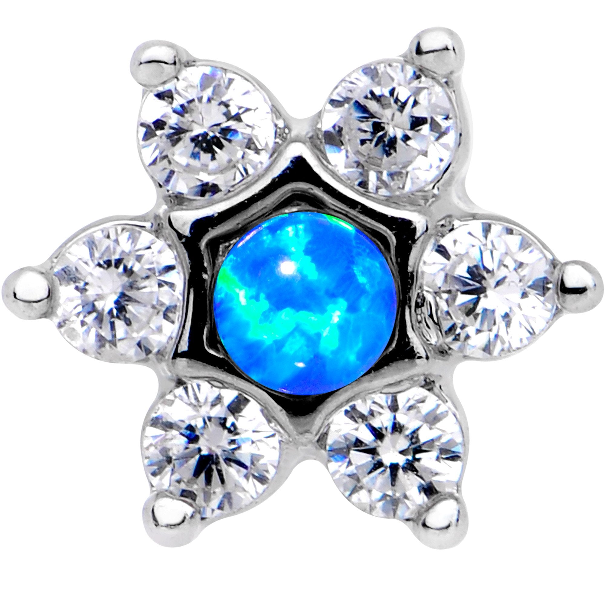 1/4 Blue Faux Opal Internally Threaded Star Flower Labret Monroe